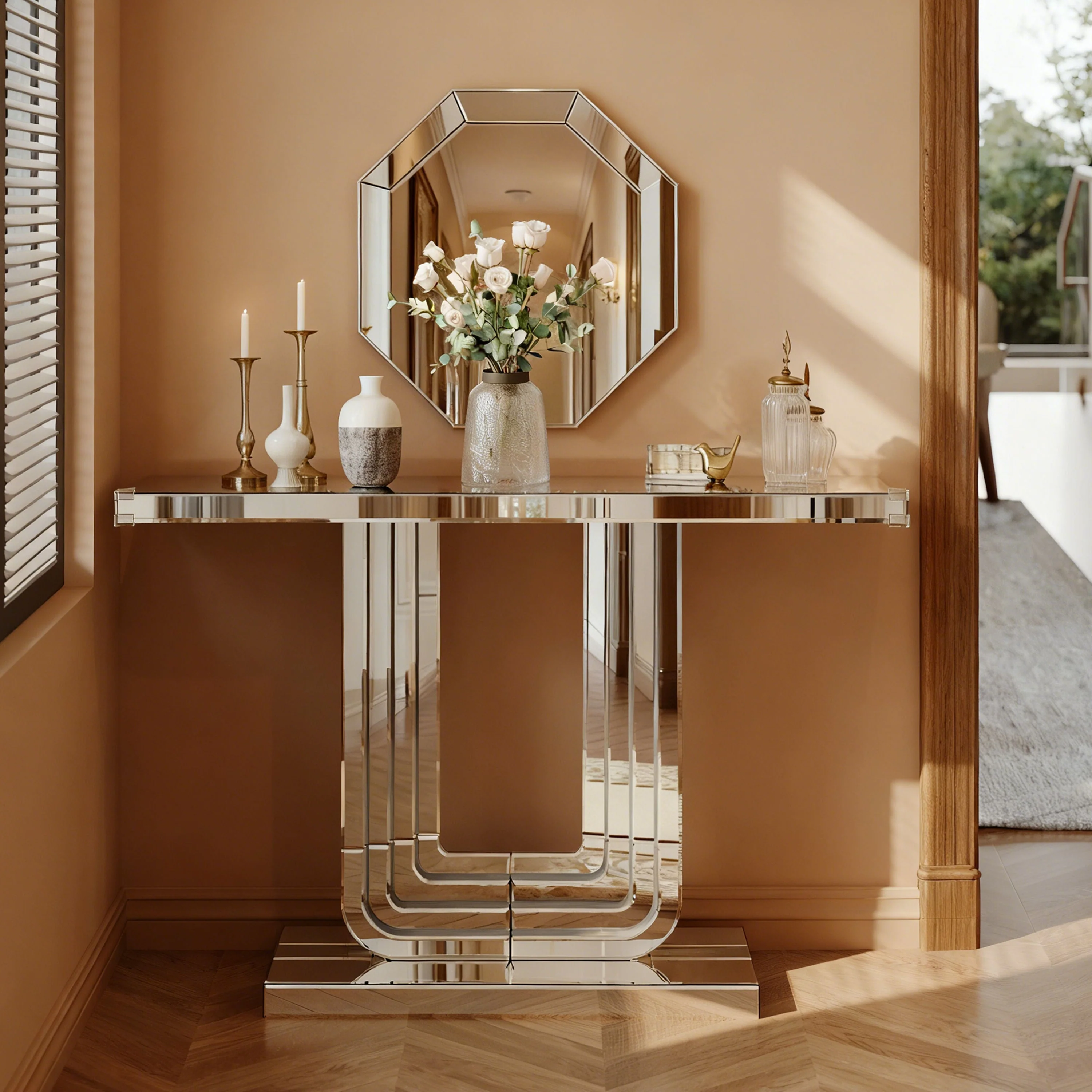Mirrored Console Table 120cm Modern U-Shape - Silver - Image 2