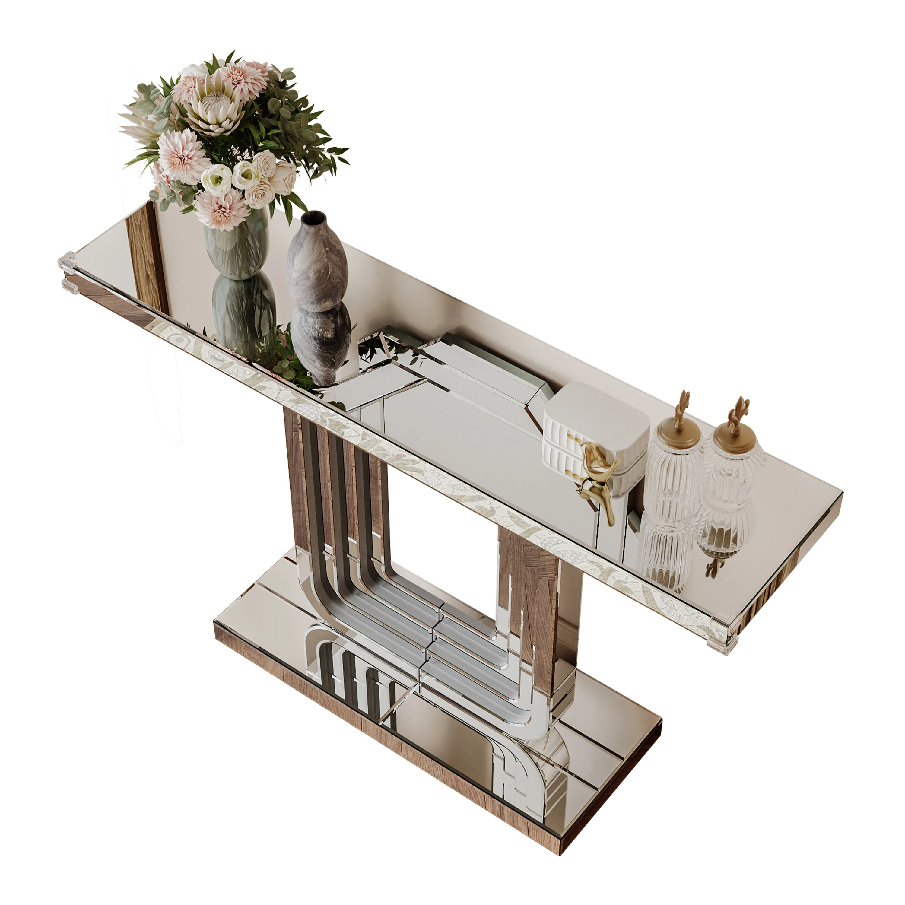 Mirrored Console Table 120cm Modern U-Shape - Silver - Image 9