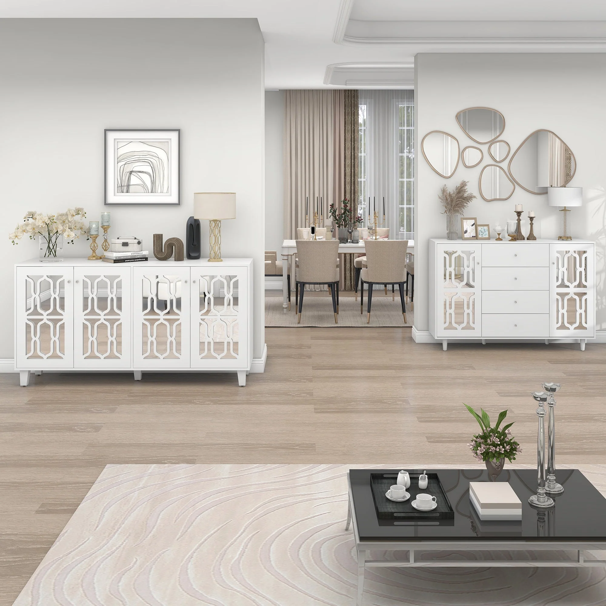 Mirrored Sideboard Crystal Handles 147.5x40x102cm, White - Image 4