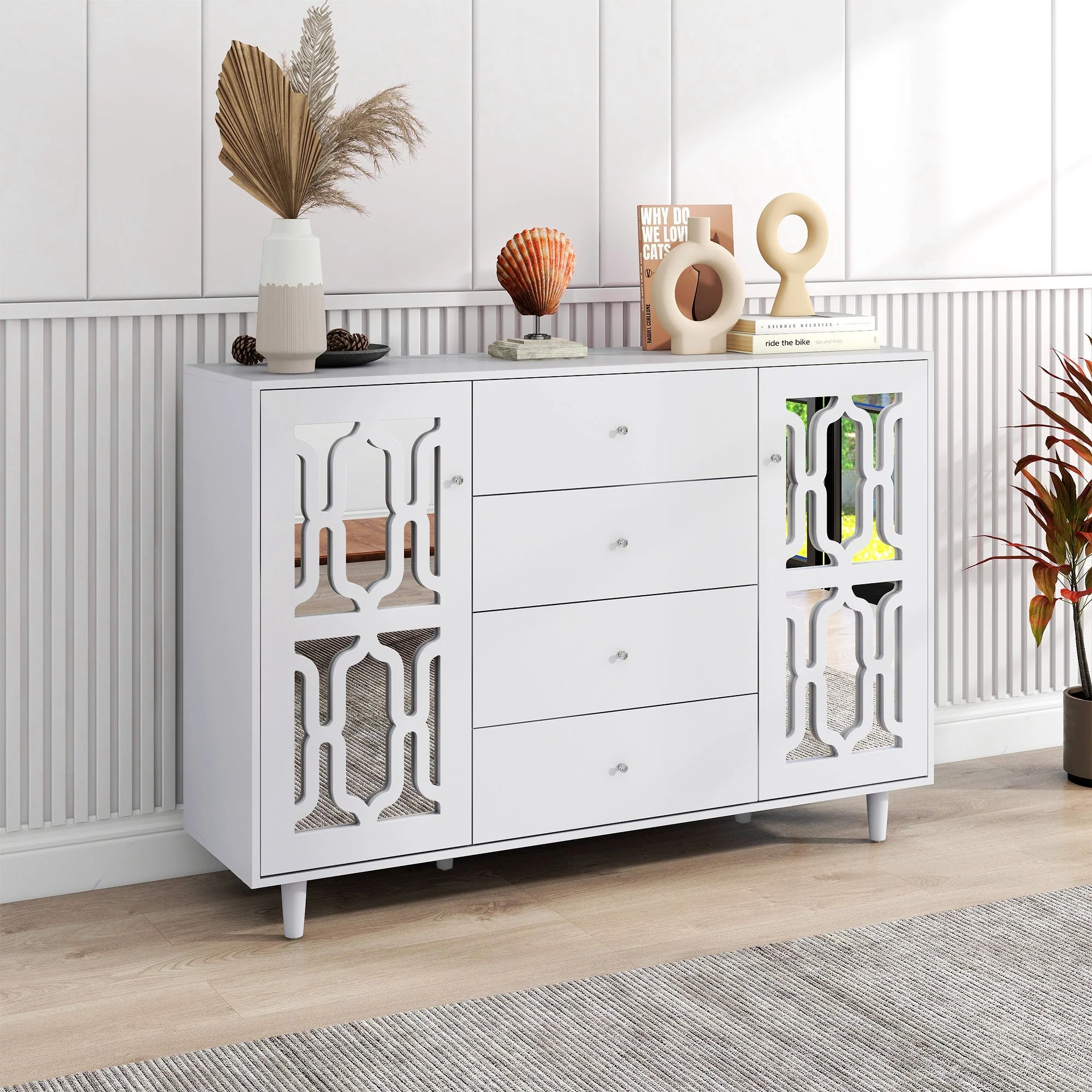 Mirrored Sideboard Crystal Handles 147.5x40x102cm, White - Image 6