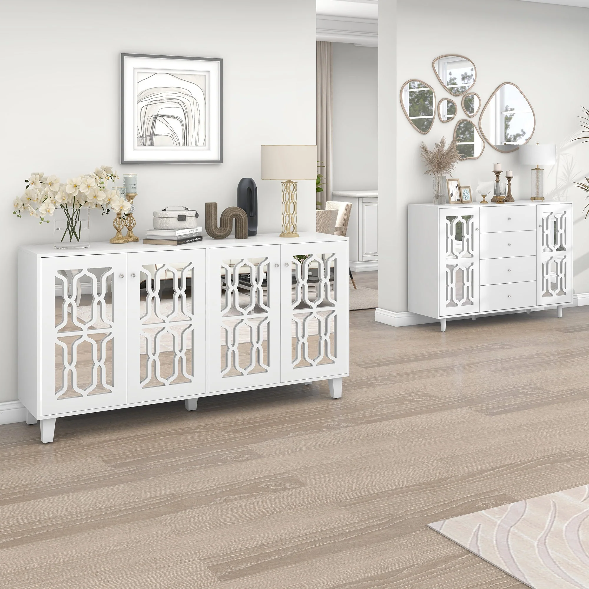 Mirrored Sideboard Crystal Handles 147.5x40x102cm, White - Image 7
