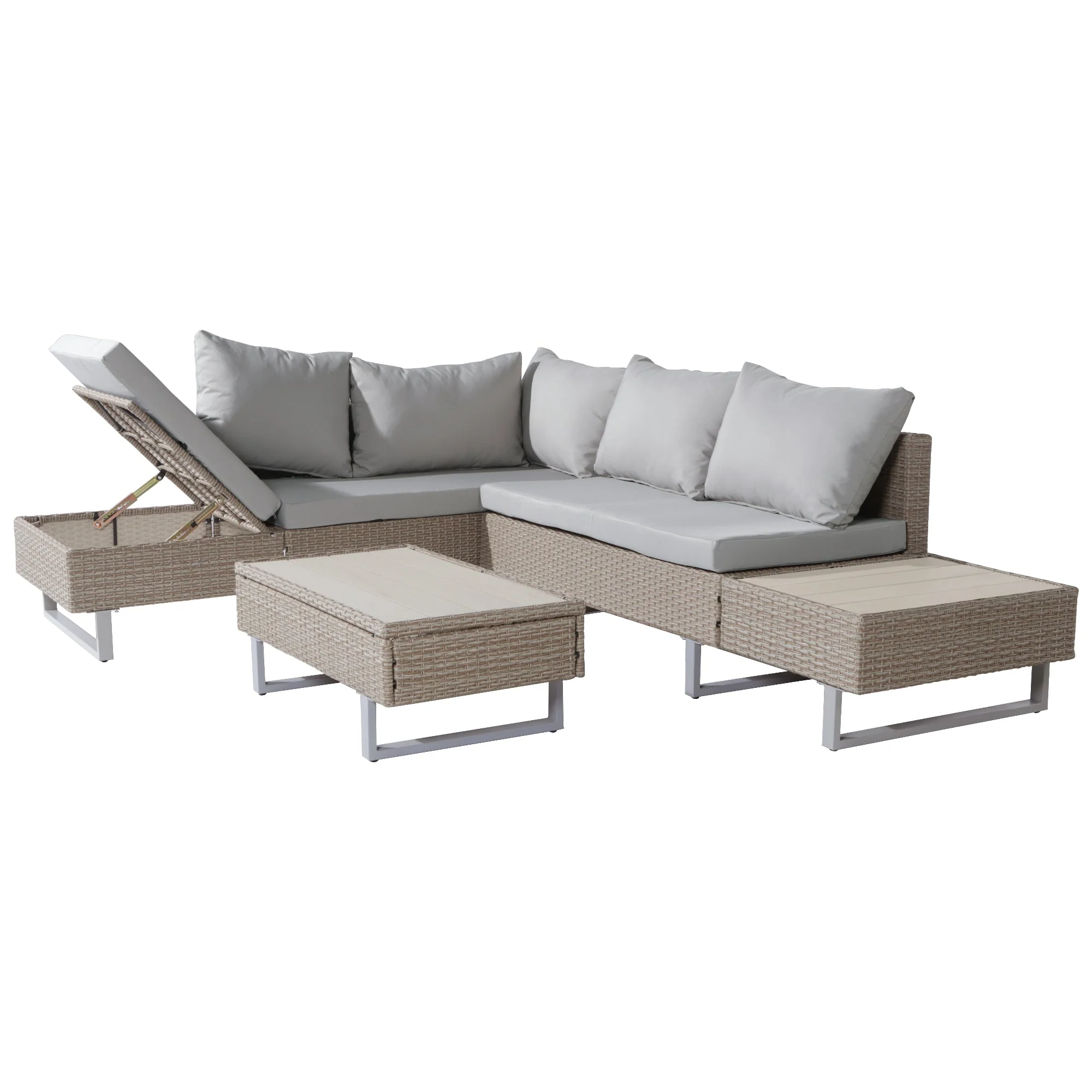 Mixed Khaki Rattan Corner Sofa Set, Anti-UV Cushions, Khaki - Image 7