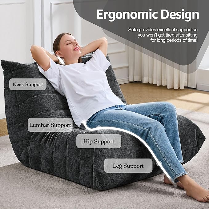 MMC-SHENHUI Bean Bag Chair Ergonomic 5-Point Support Suede - Image 4