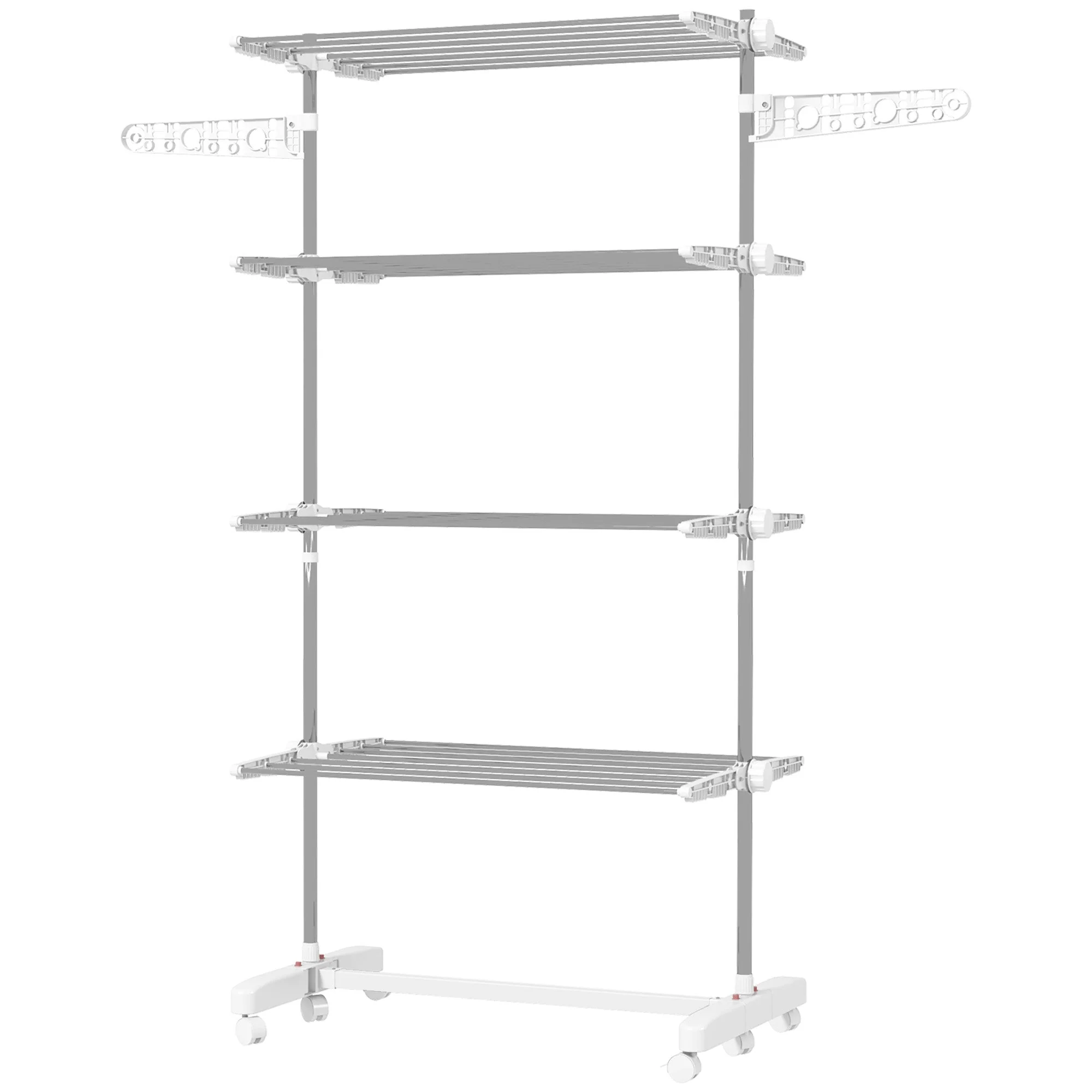 Mobile Clothes Airer, Foldable 4 Levels with Wheels, White ABS - Image 2