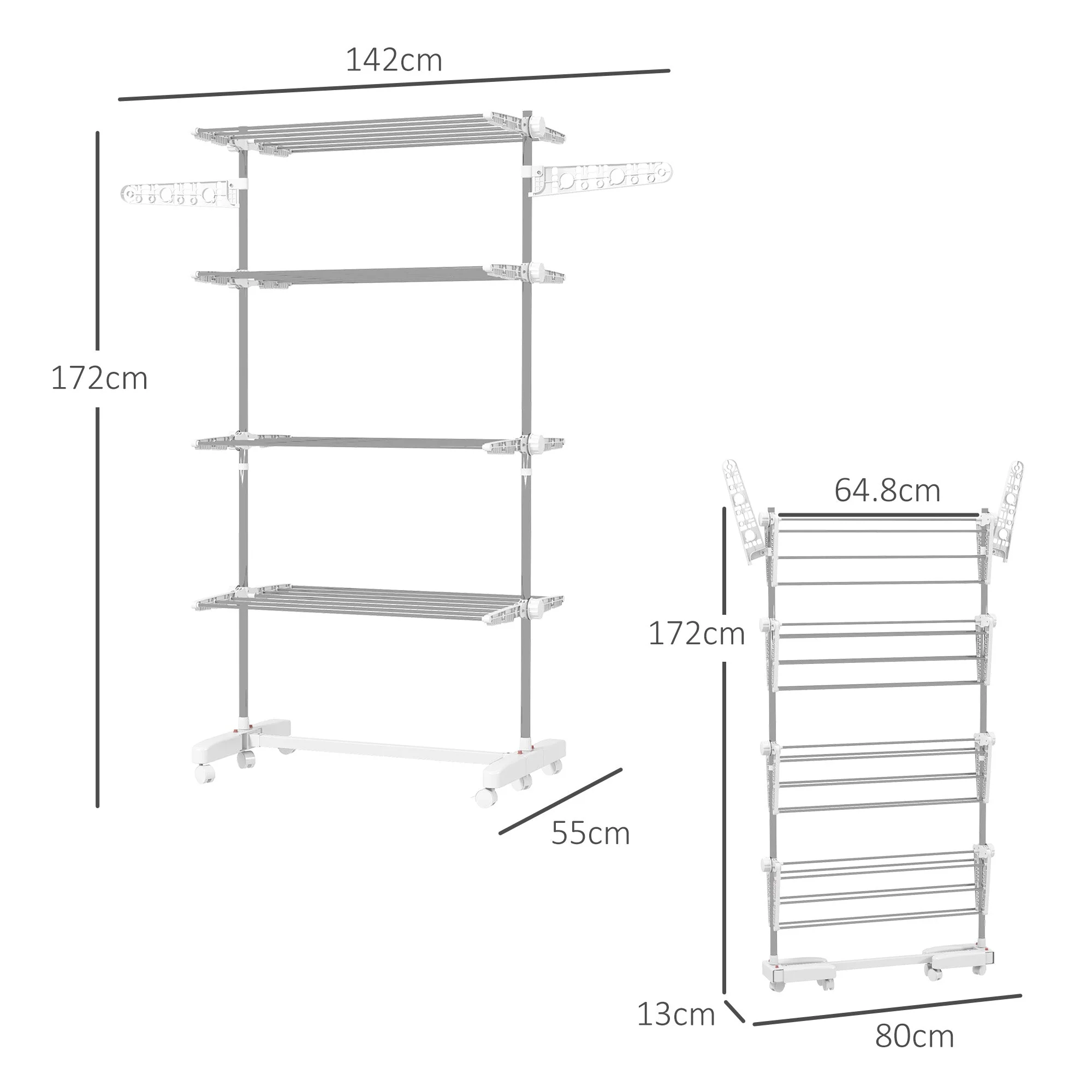 Mobile Clothes Airer, Foldable 4 Levels with Wheels, White ABS - Image 3