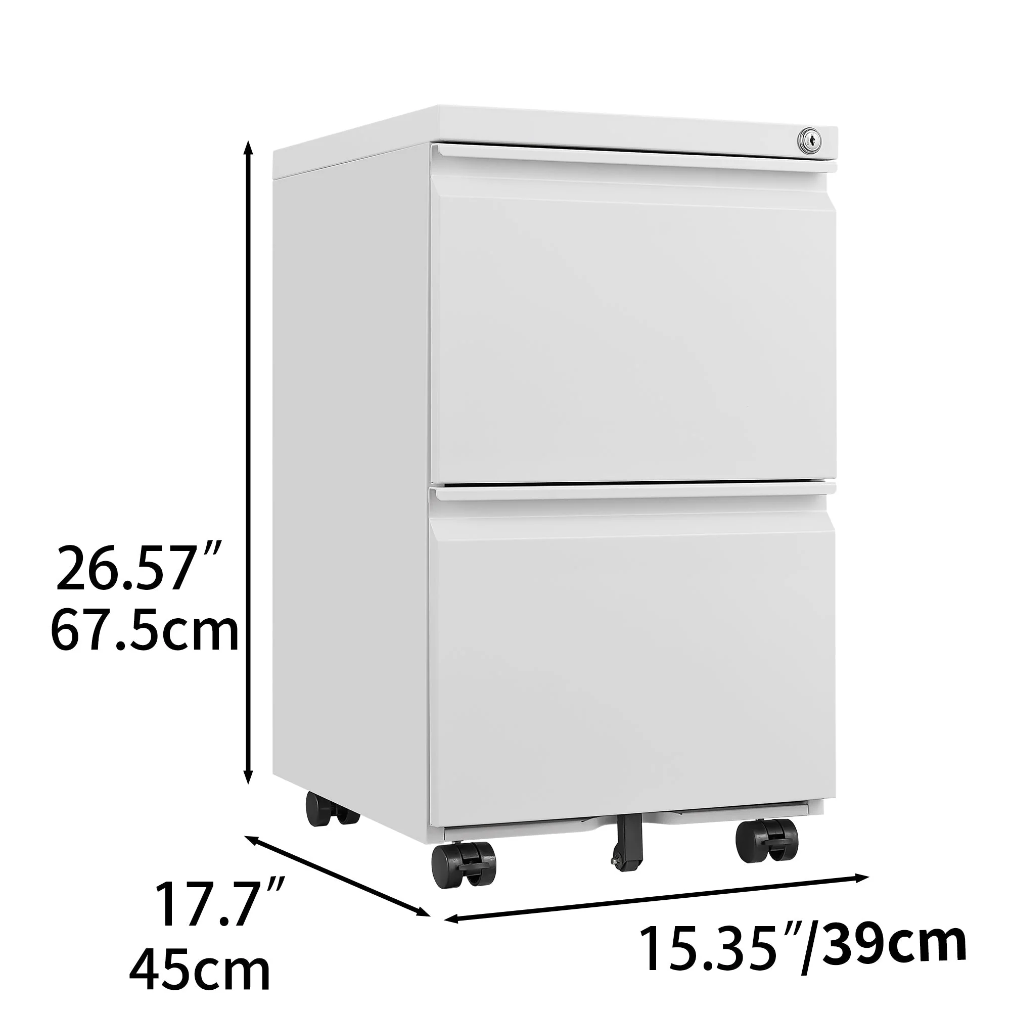 Mobile File Cabinet 2-Drawer with Lock Legal/Letter Size Steel - White - Image 2