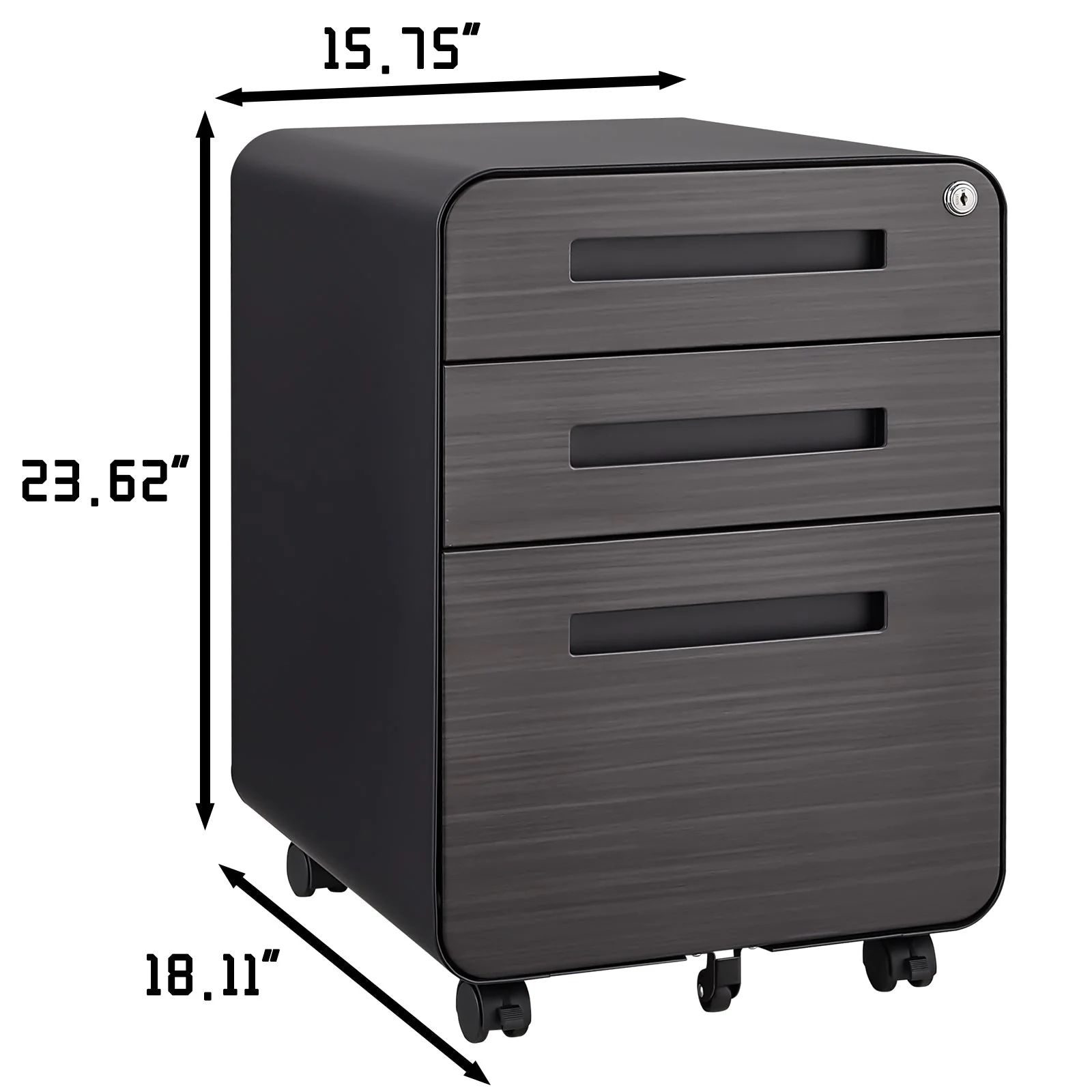 Mobile File Cabinet 3 Drawer Under Desk Anti-Tilt 5 Wheel - Black - Image 7