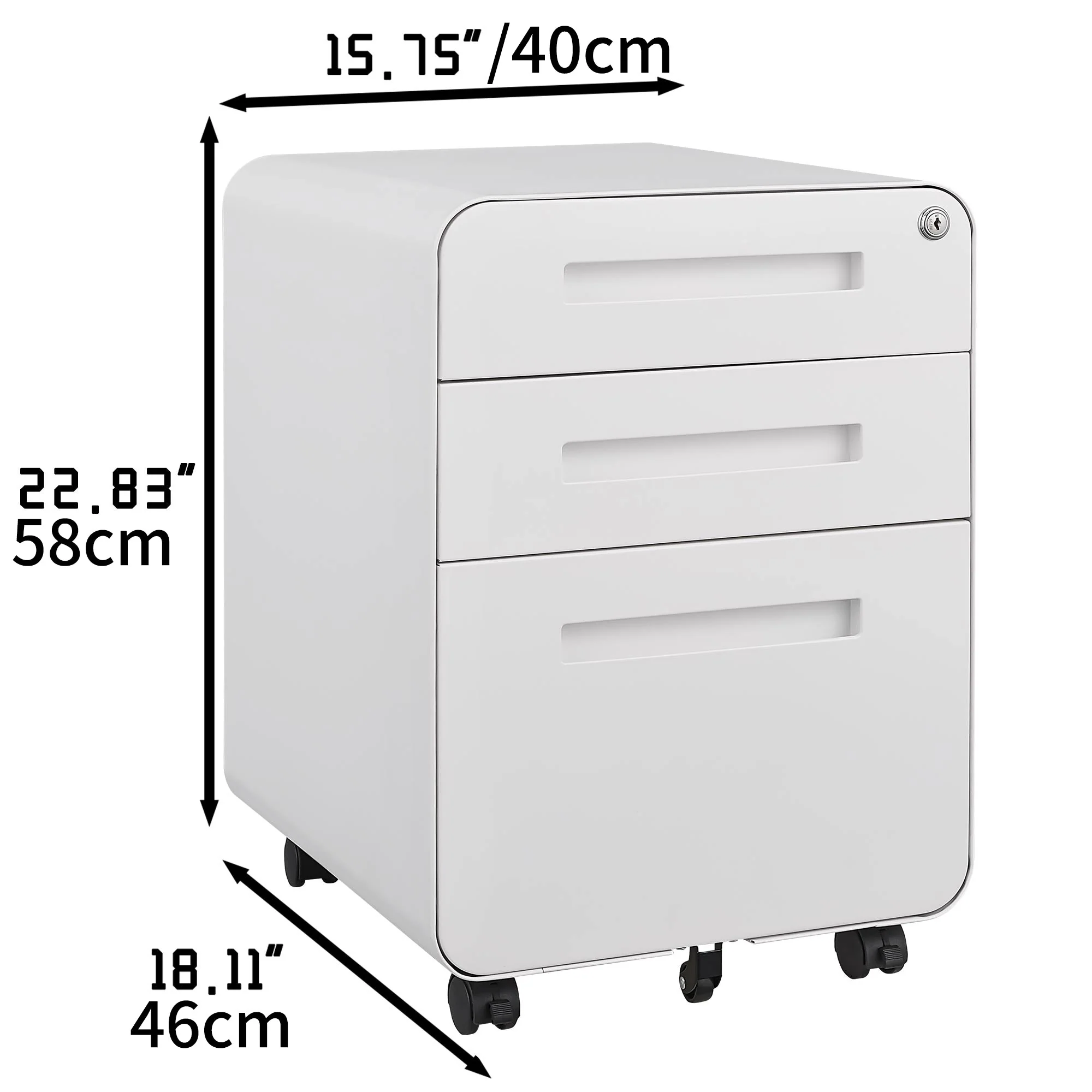 Mobile File Cabinet 3 Drawer Under Desk Legal/A4 Anti-Tilt - White Steel - Image 2