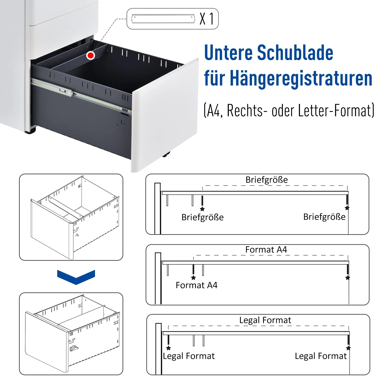 Mobile Filing Cabinet 3 Drawers Office Steel White 39x48x59cm - Image 5