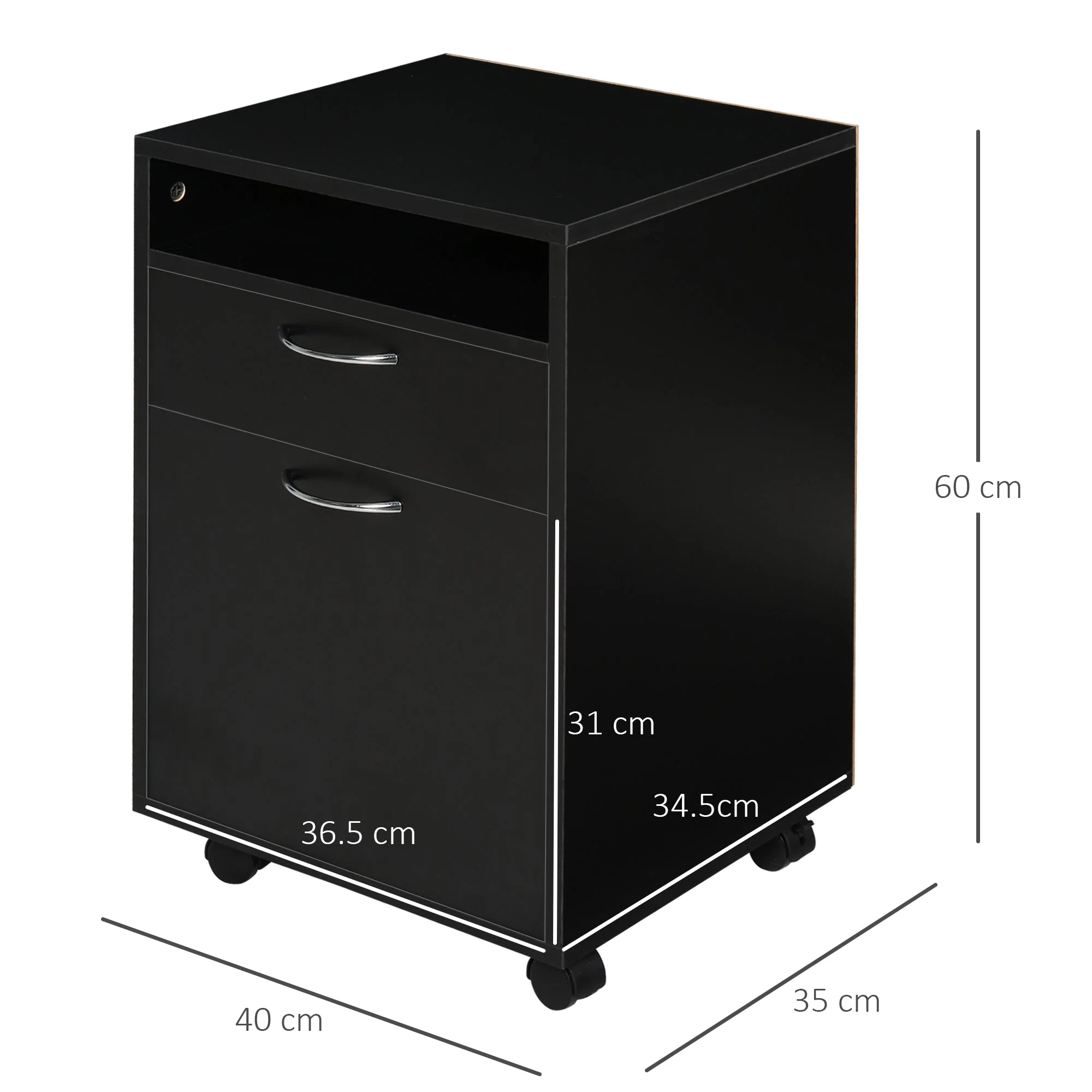 Mobile Filing Cabinet with Drawer, Space-Saving, Functional, Black - Image 3