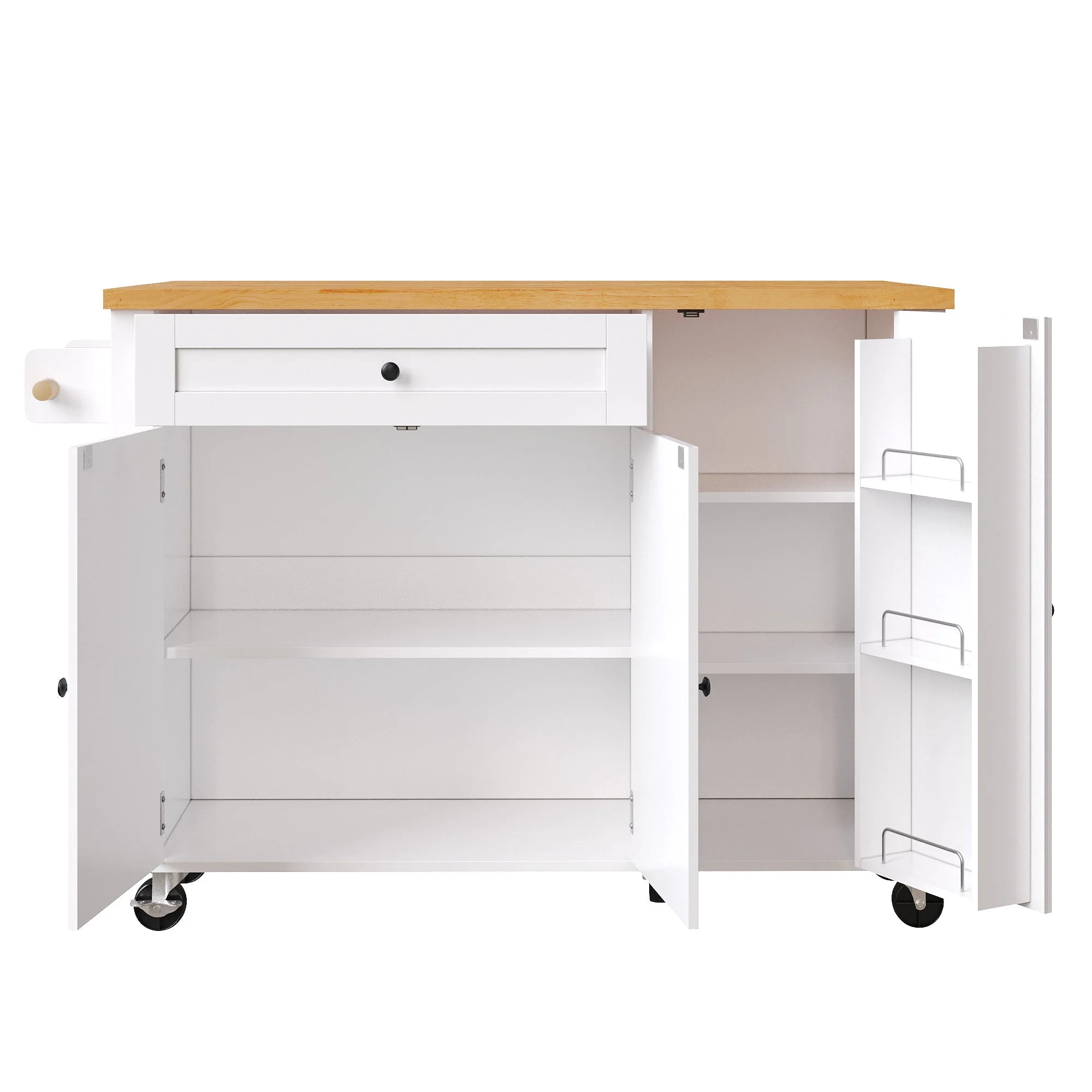 Mobile Kitchen Island with Foldable Table and Storage Drawers, White MDF - Image 9