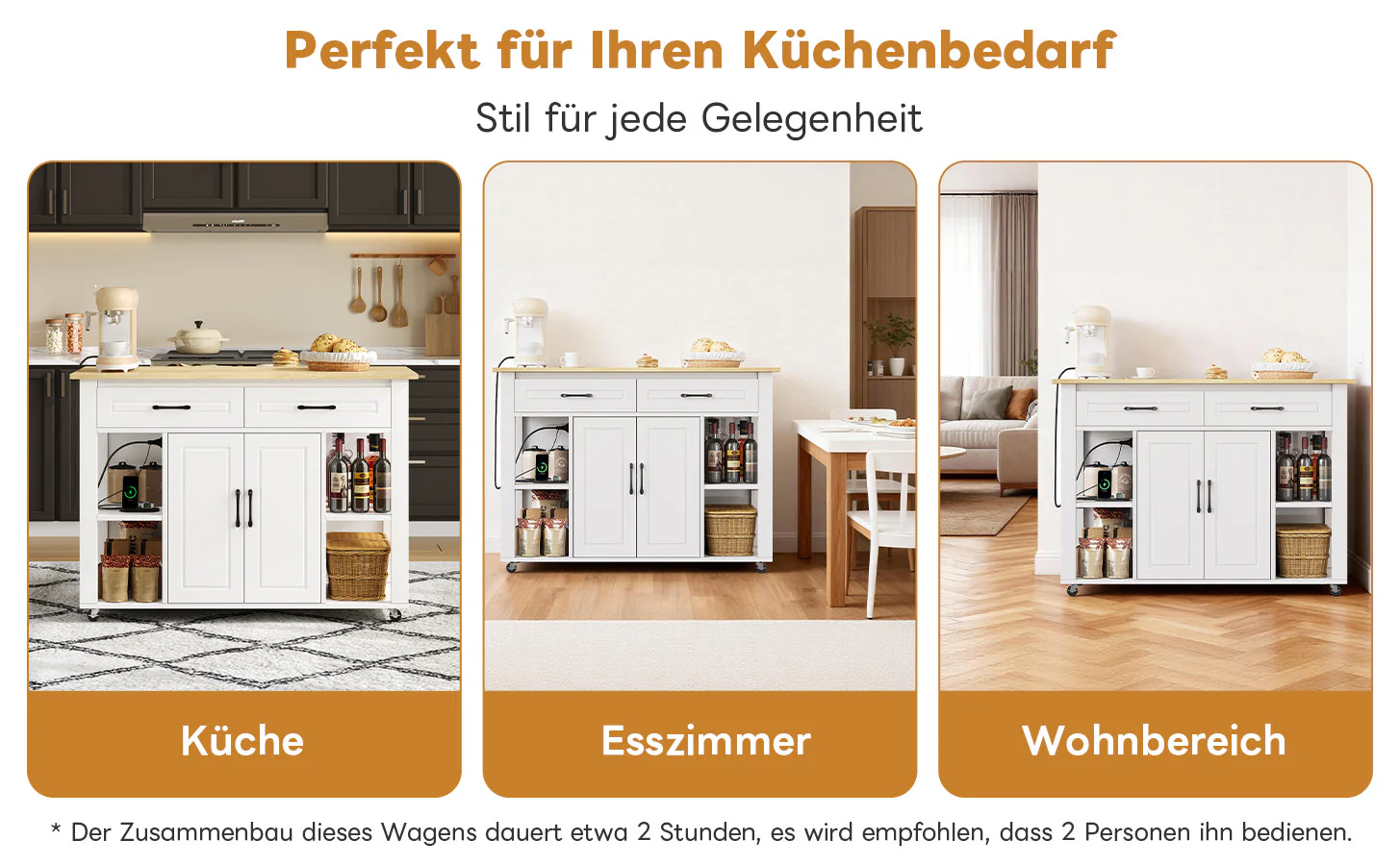 Mobile Kitchen Island with Power Outlets and Extendable Bar Counter, Wood Look - Image 7
