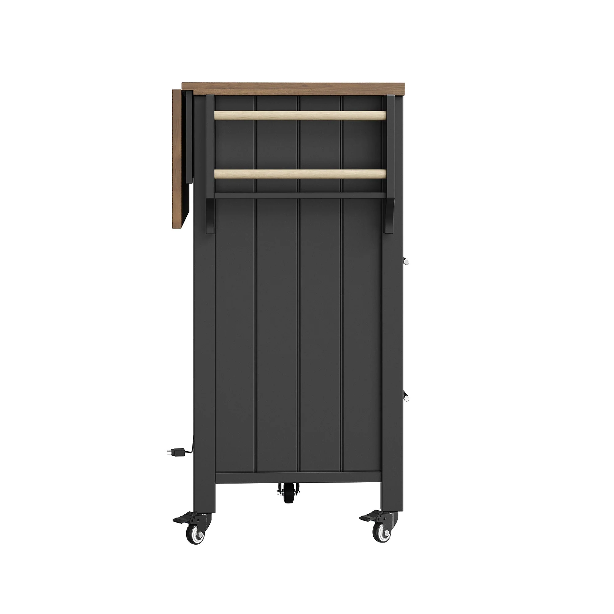 Mobile Kitchen Island with Worktop, Glass Display, LED & Casters - Black - Image 4