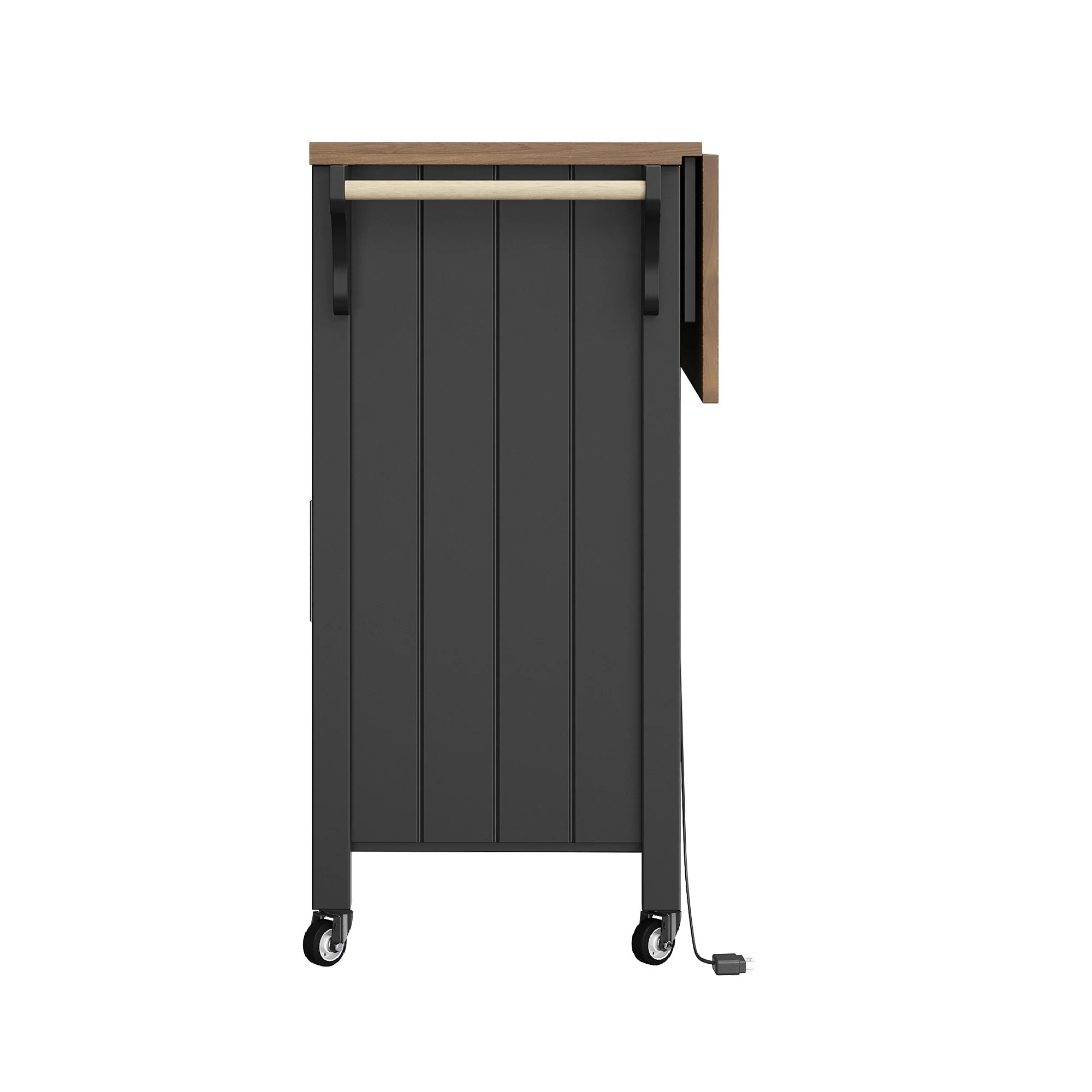 Mobile Kitchen Island with Worktop, Glass Display, LED & Casters - Black - Image 5
