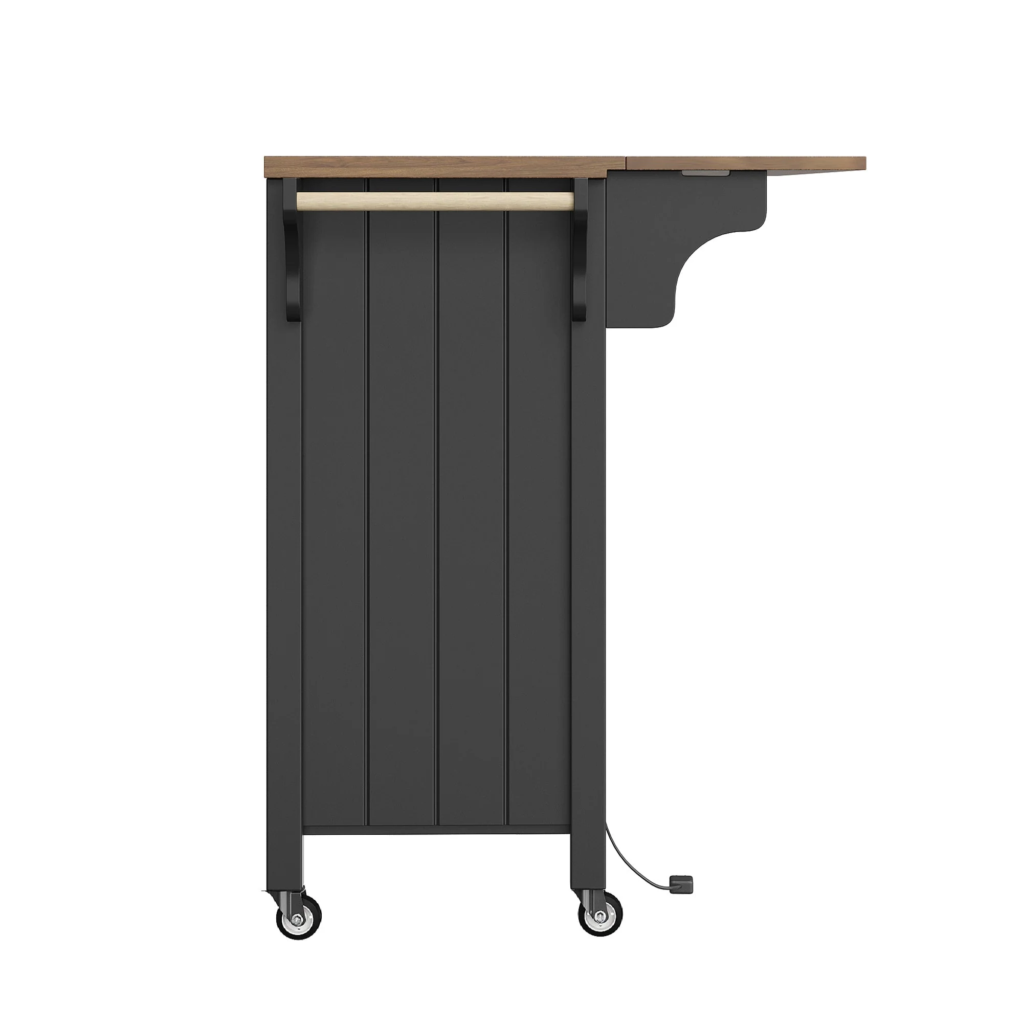 Mobile Kitchen Island with Worktop, Glass Display, LED & Casters - Black - Image 6