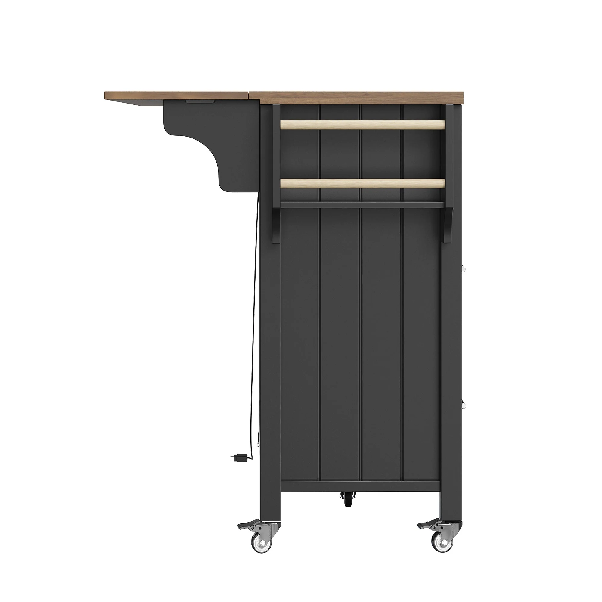 Mobile Kitchen Island with Worktop, Glass Display, LED & Casters - Black - Image 7