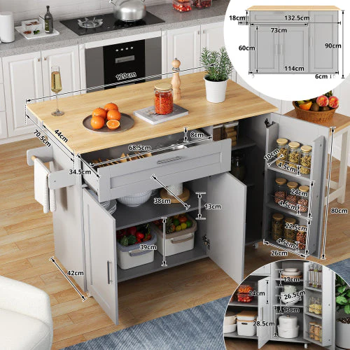 Mobile Kitchen Table Folding Top Storage Wheels - Oak Grain - Image 11