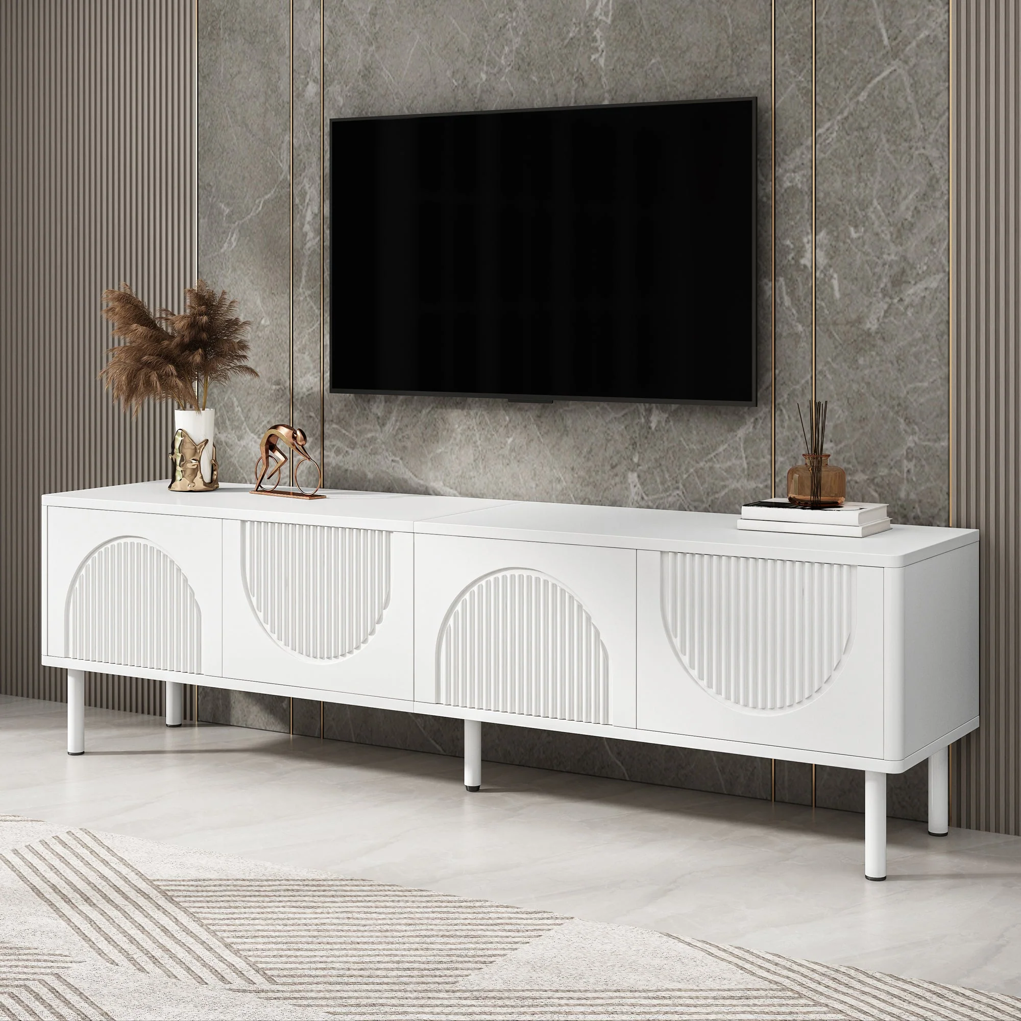 Modern 180cm TV Stand with Storage and Cable Management, White Matte - Image 9