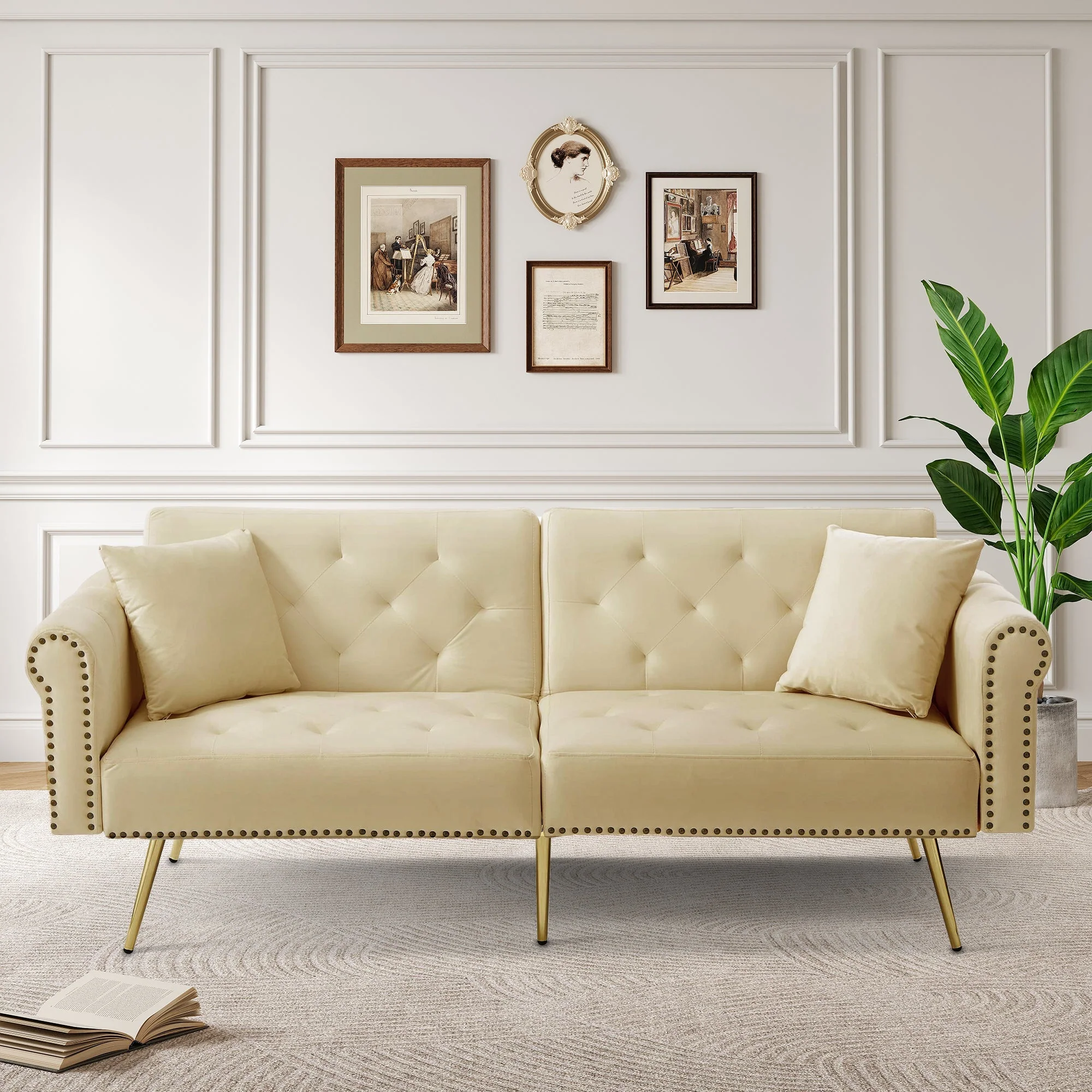 Modern 2-Seater Sofa Bed with 3-Stage Adjustable Backrest, Velvet - Image 11