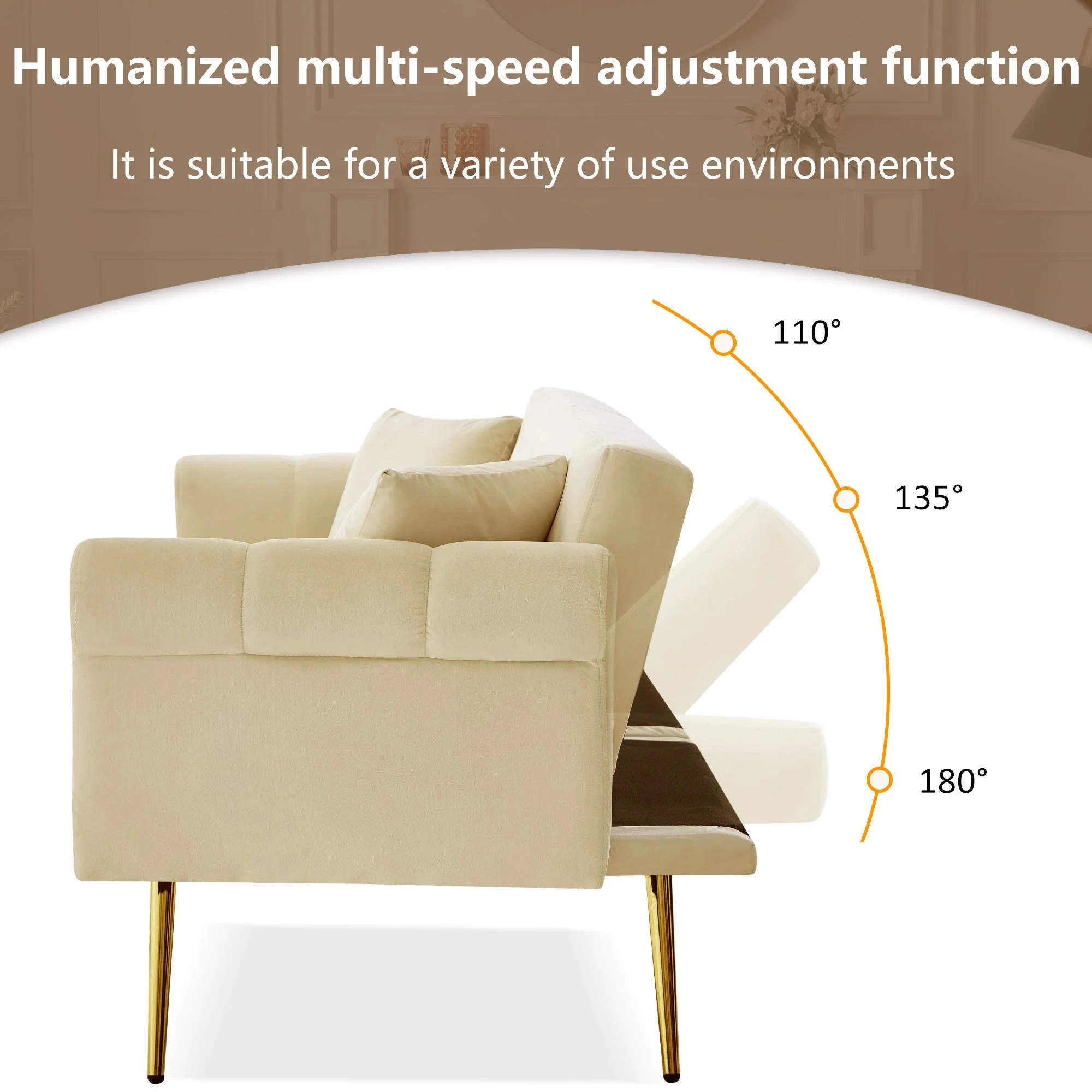 Modern 2-Seater Sofa Bed with 3-Stage Adjustable Backrest, Velvet - Image 12