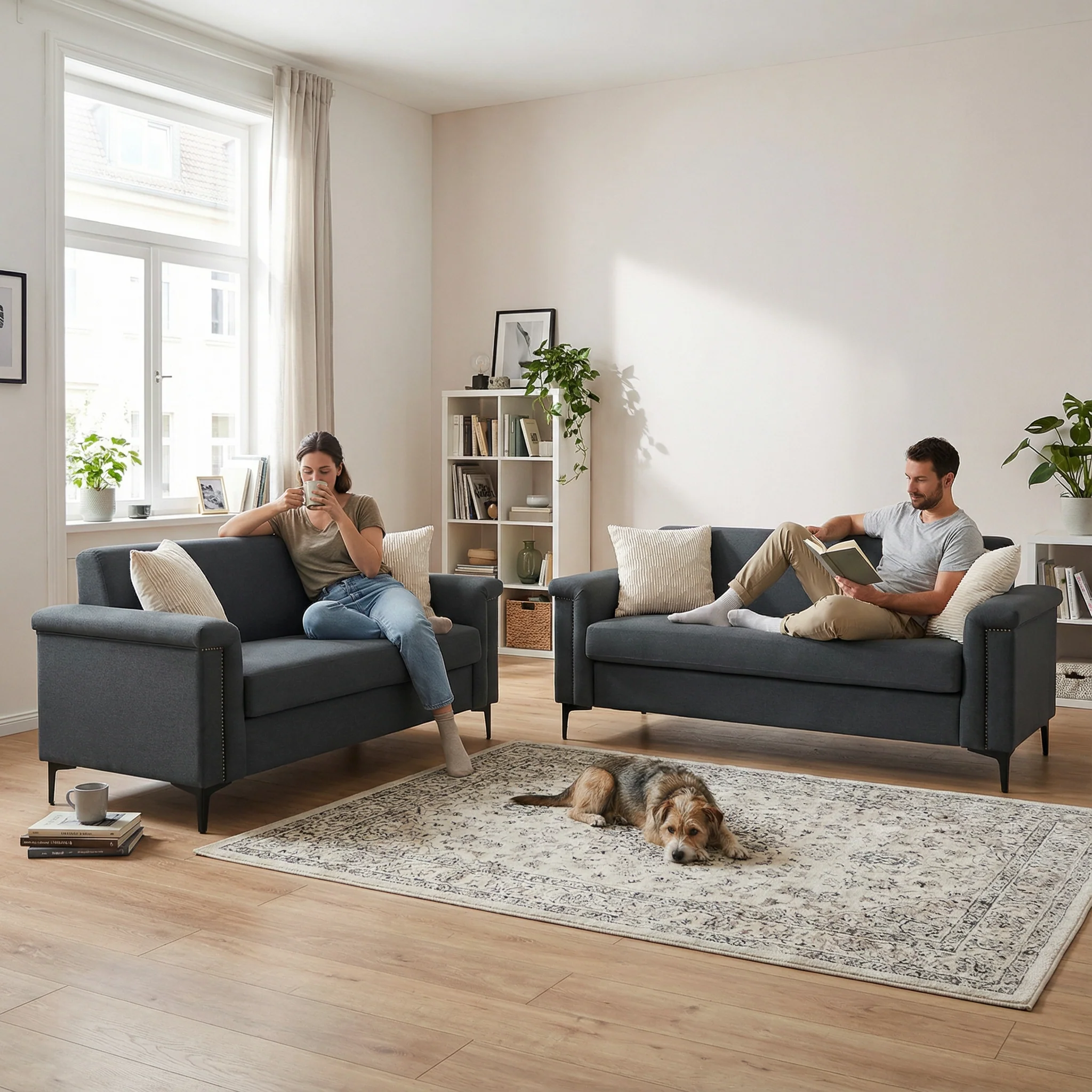 Modern 2-Seater Sofa Set, Space-Saving & Robust - Fabric