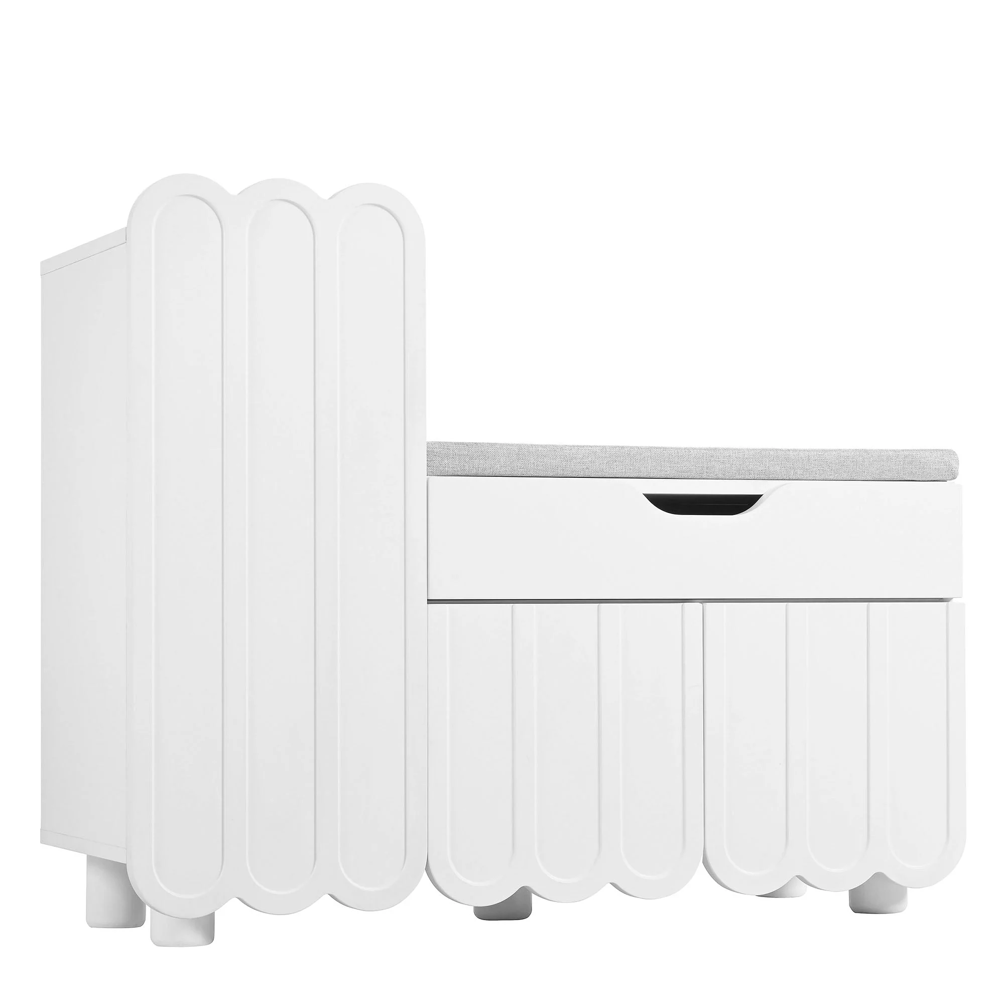 Modern 3-door shoe cabinet with drawer and seat cushion, white - Image 11