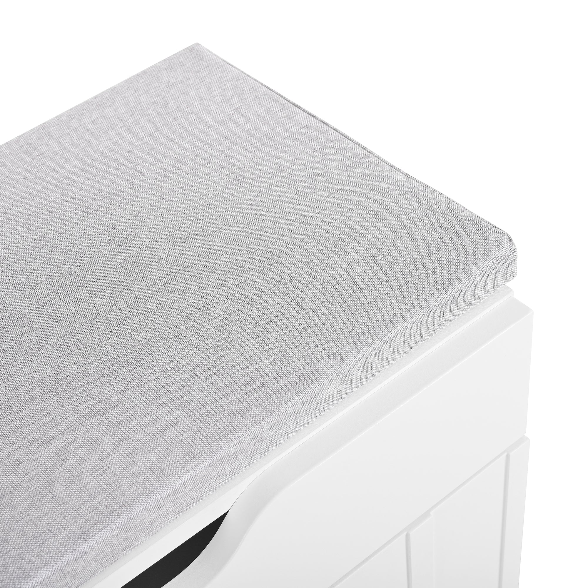Modern 3-door shoe cabinet with drawer and seat cushion, white - Image 12