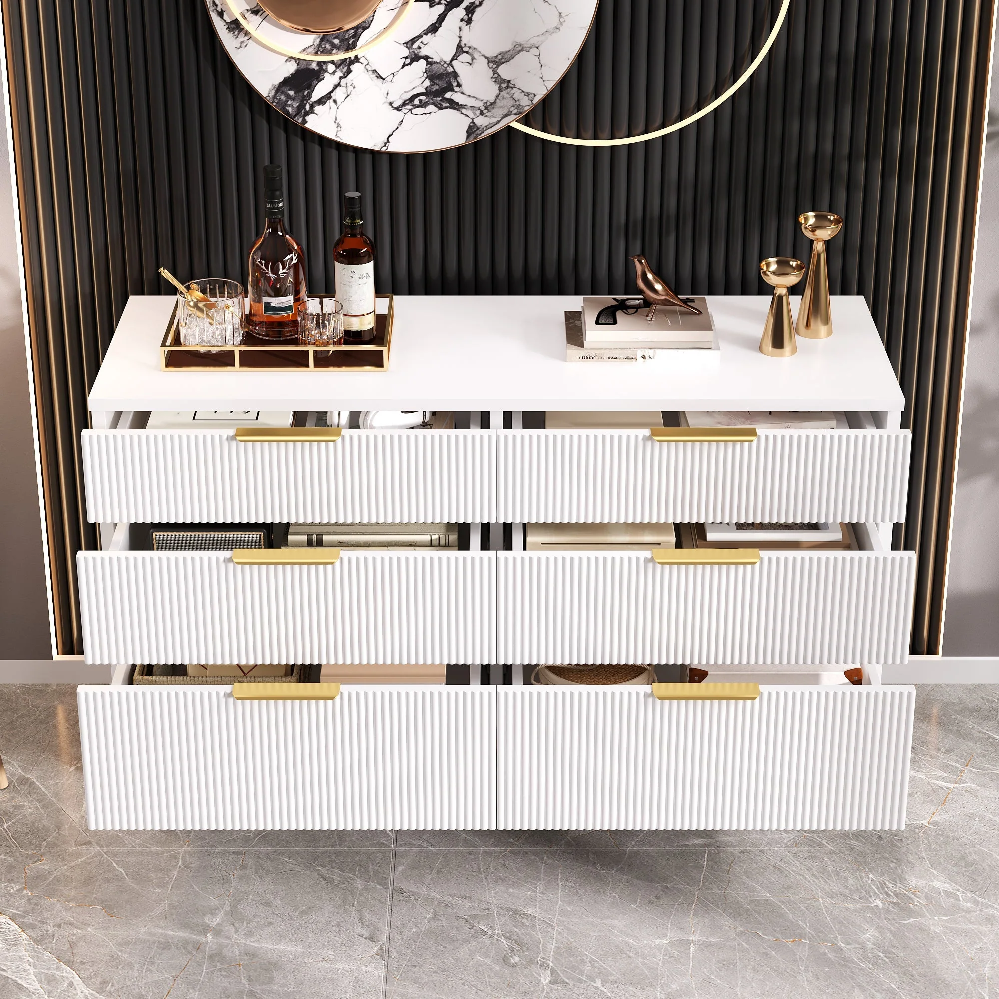 Modern 6-Drawer Chest Versatile Storage - Wood-Look Feet - Image 10