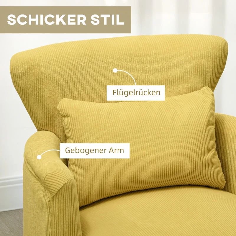 Modern Armchair Upholstered Lumbar Cushion Rubberwood Legs - Yellow - Image 6
