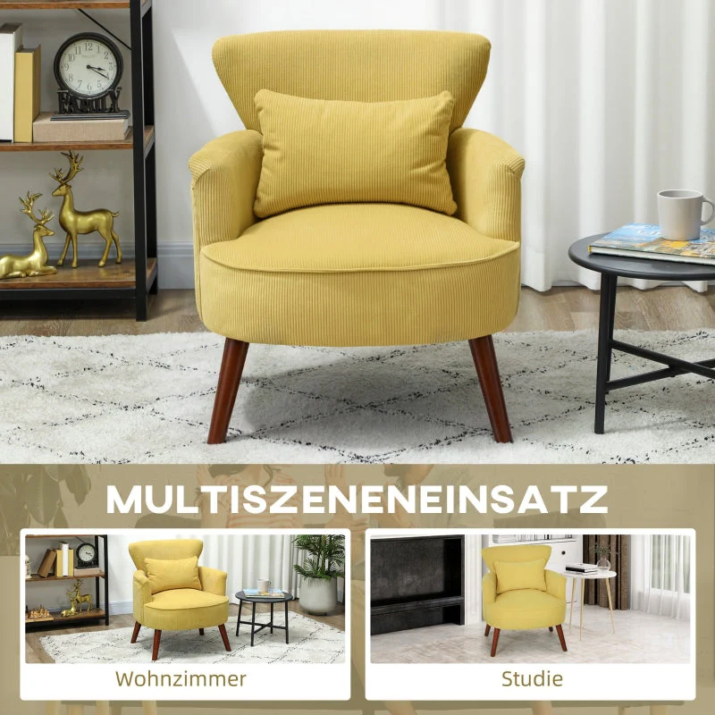 Modern Armchair Upholstered Lumbar Cushion Rubberwood Legs - Yellow - Image 8