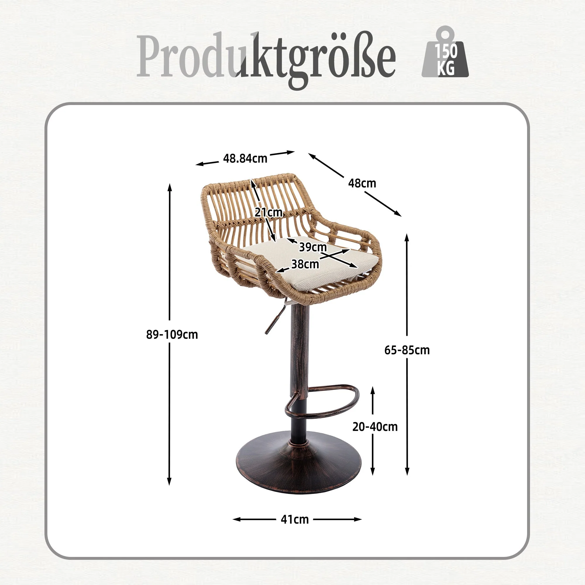 Modern Bar Stool Set of 2, Adjustable with Footrest, Beige - Image 5