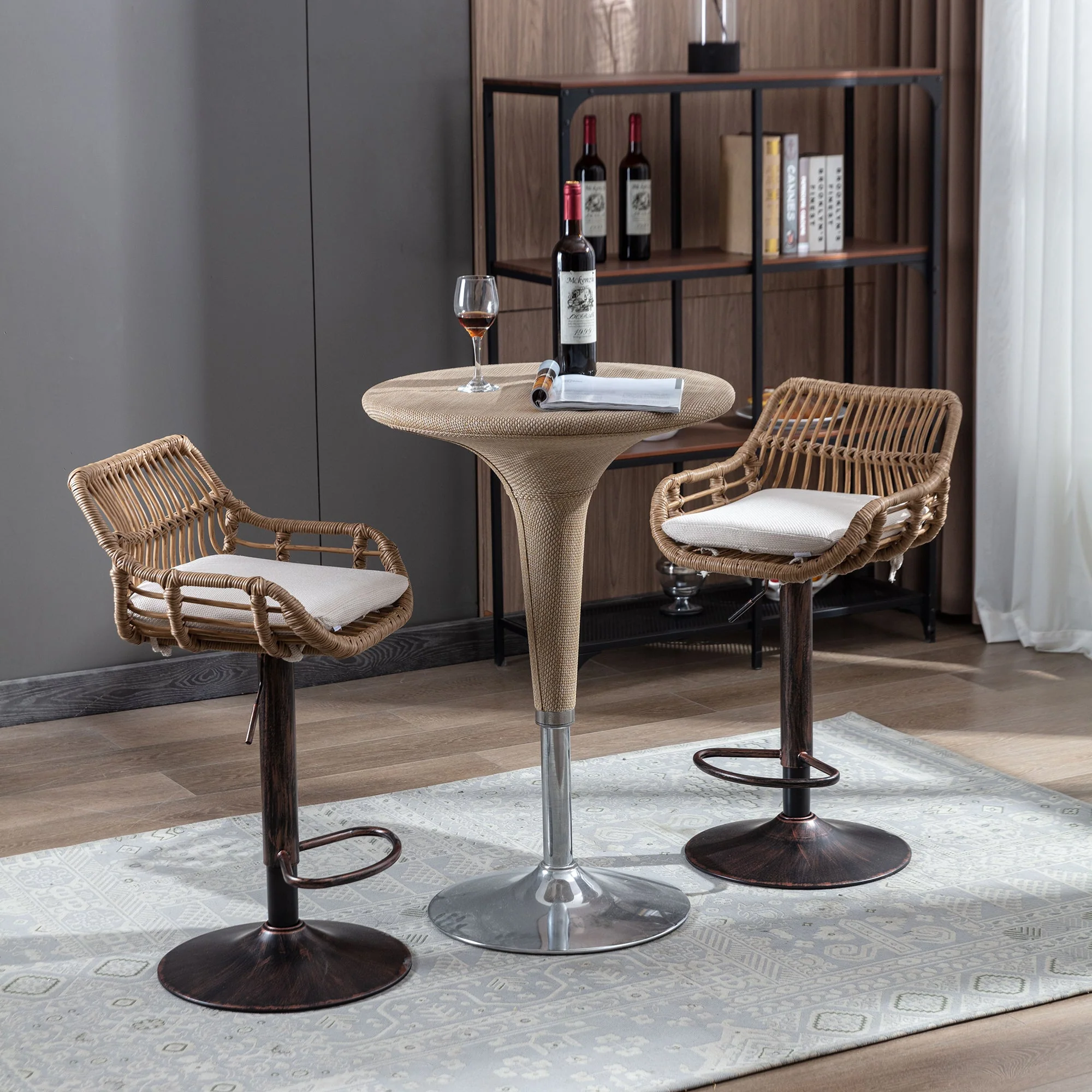 Modern Bar Stool Set of 2, Adjustable with Footrest, Beige - Image 9