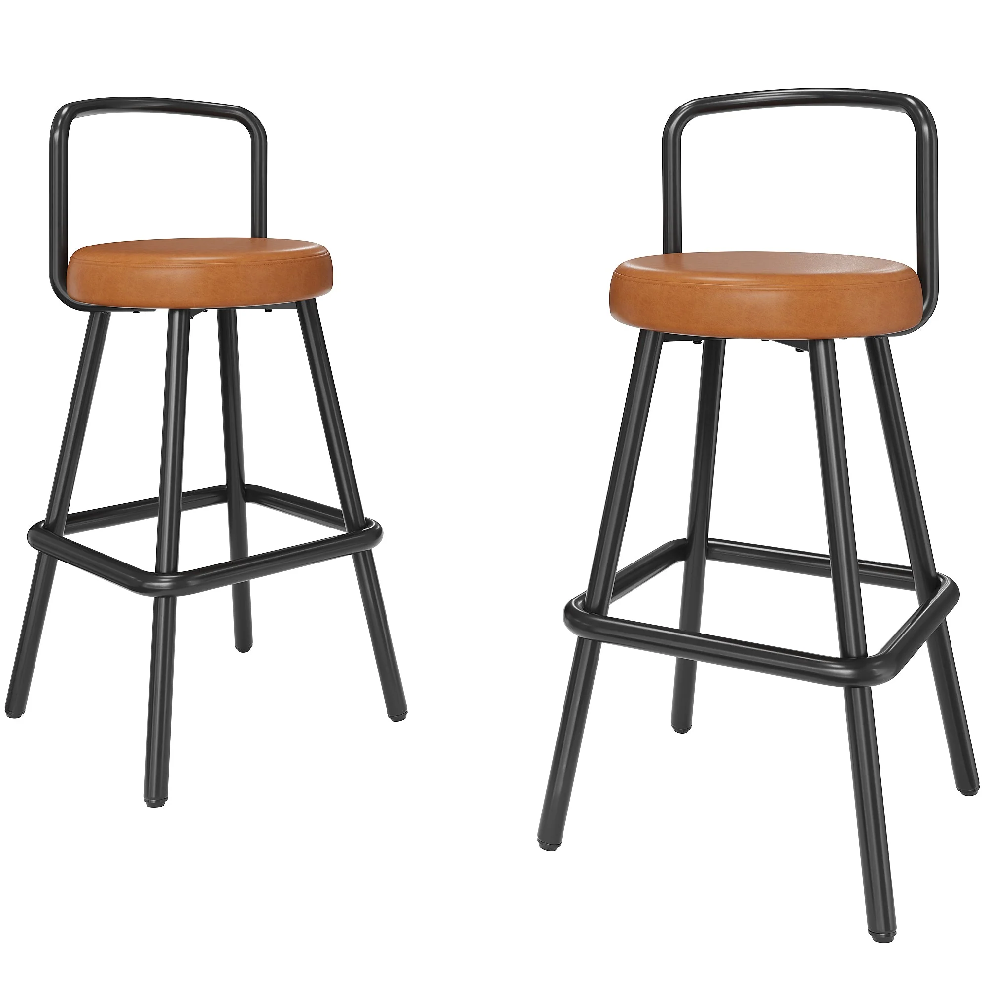 Modern Bar Stool Set of 6 with Ergonomic Backrest and Footrest, Brown PU Leather - Image 9
