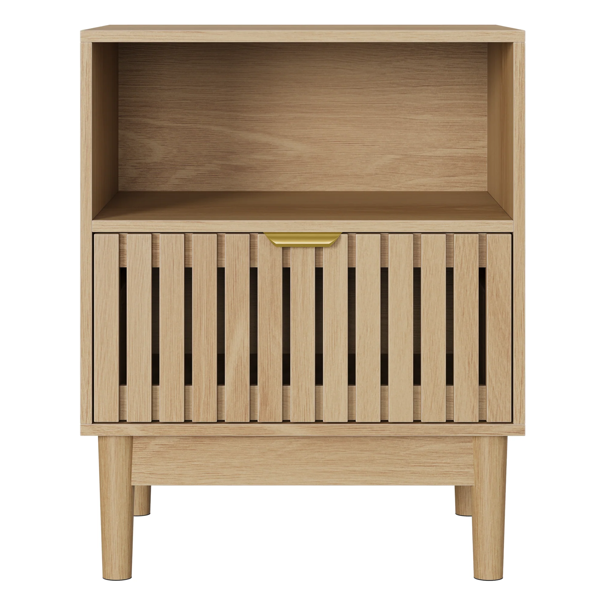 Modern Bedside Table with 1 Drawer and Slatted Design, 45x39x56.5cm, Oak - Image 7