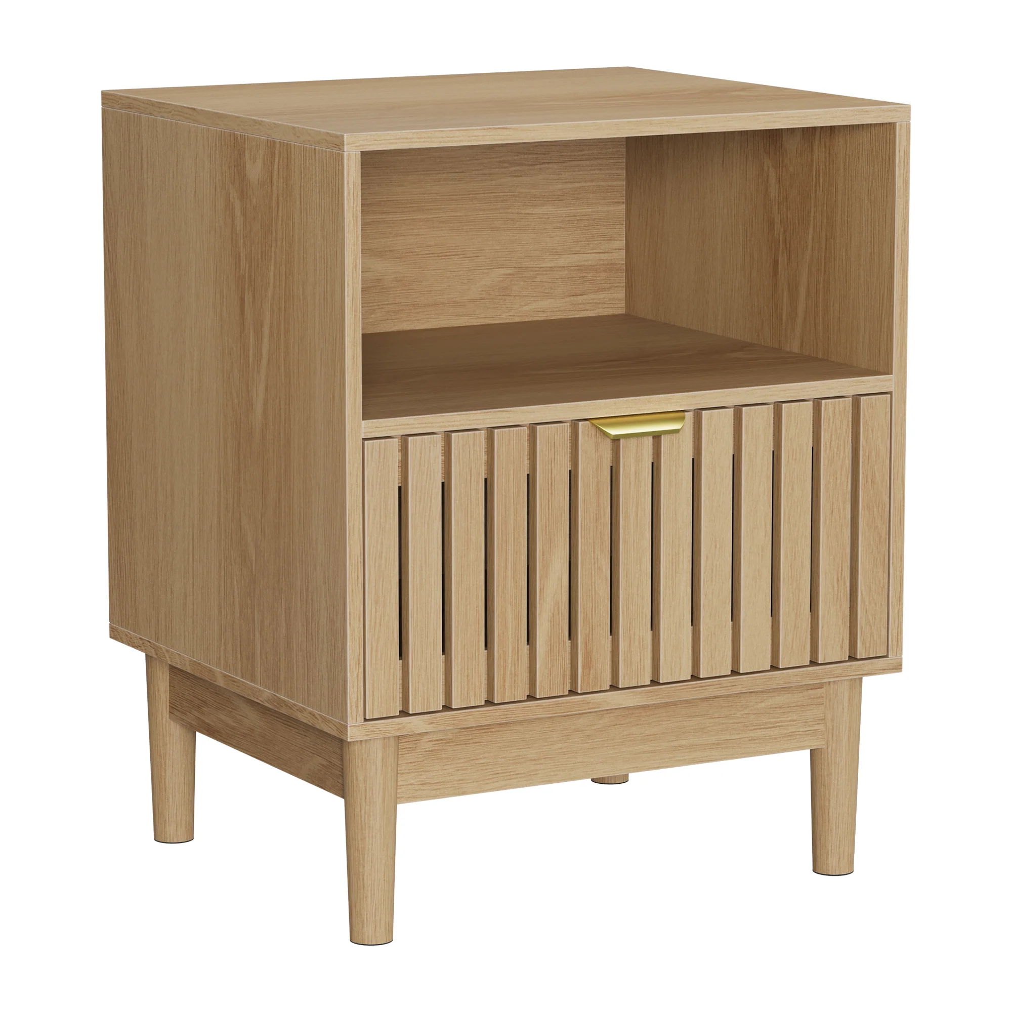 Modern Bedside Table with 1 Drawer and Slatted Design, 45x39x56.5cm, Oak - Image 8