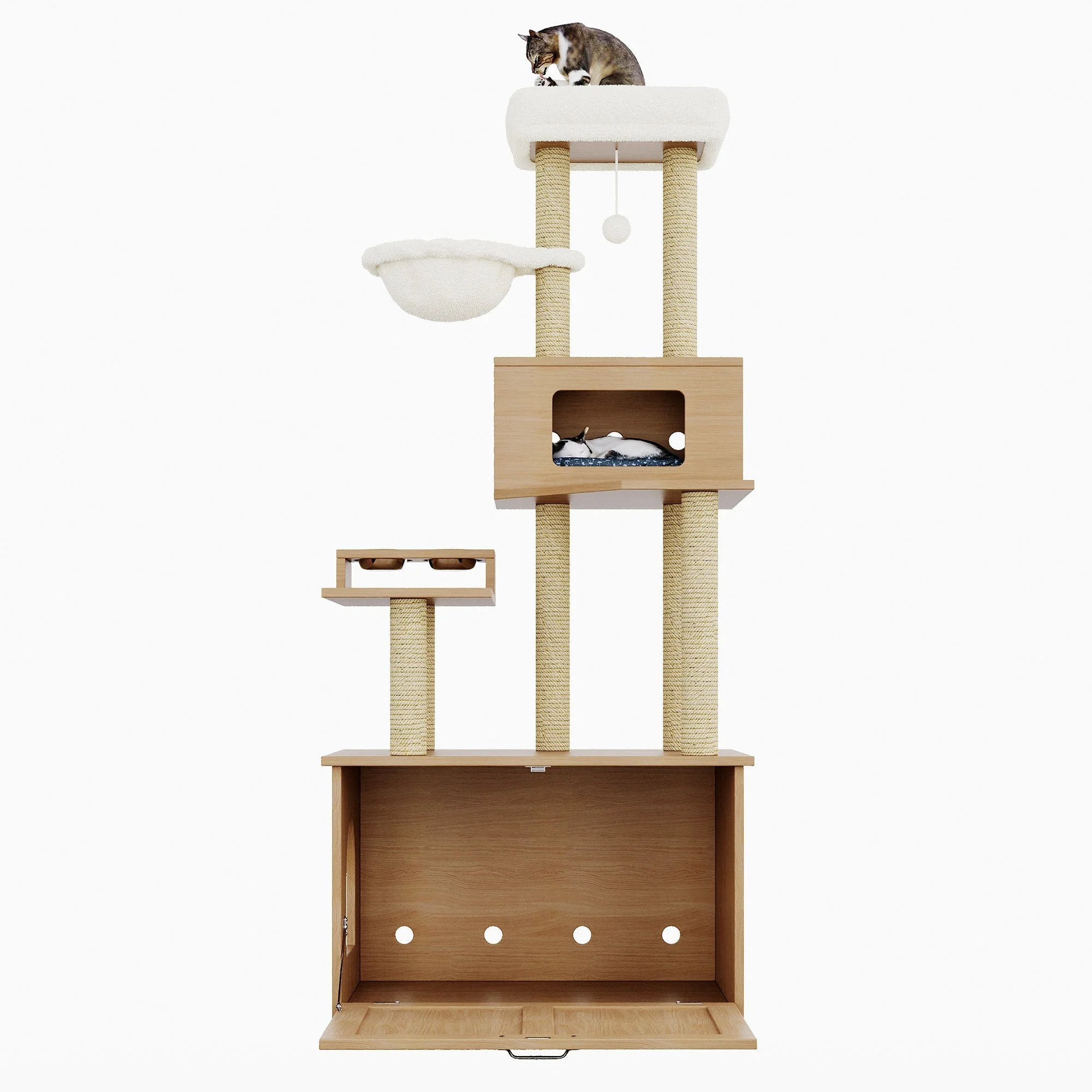 Modern Cat Tower & Scratching Post All-in-One Furniture, Walnut Color - Image 7