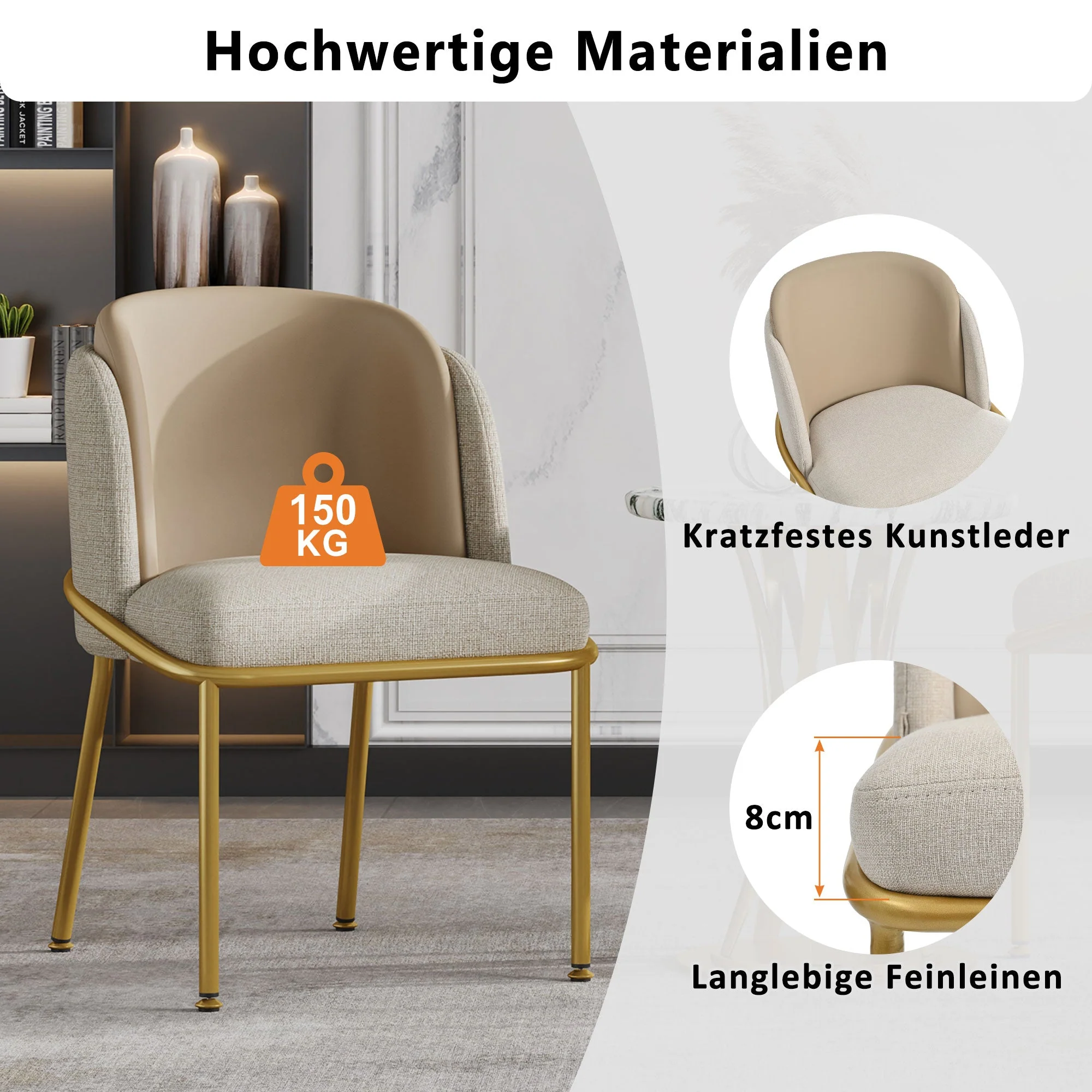 Modern Chairs, 2 Piece Angled Legs Adjustable Feet, Beige/Khaki - Image 4