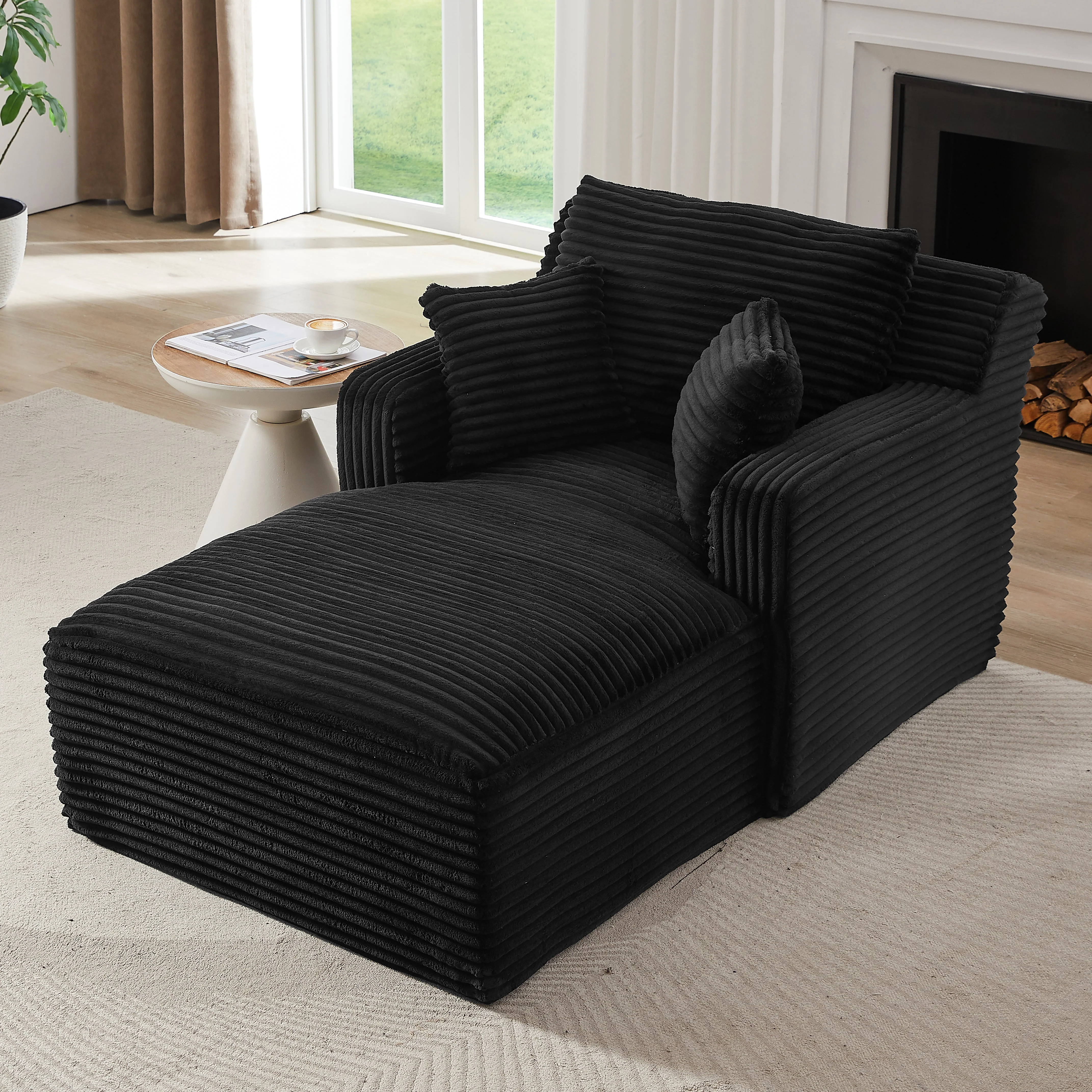 Modern Chaise Longue Sofa, Sleeper/Recliner, Corduroy - Image 2