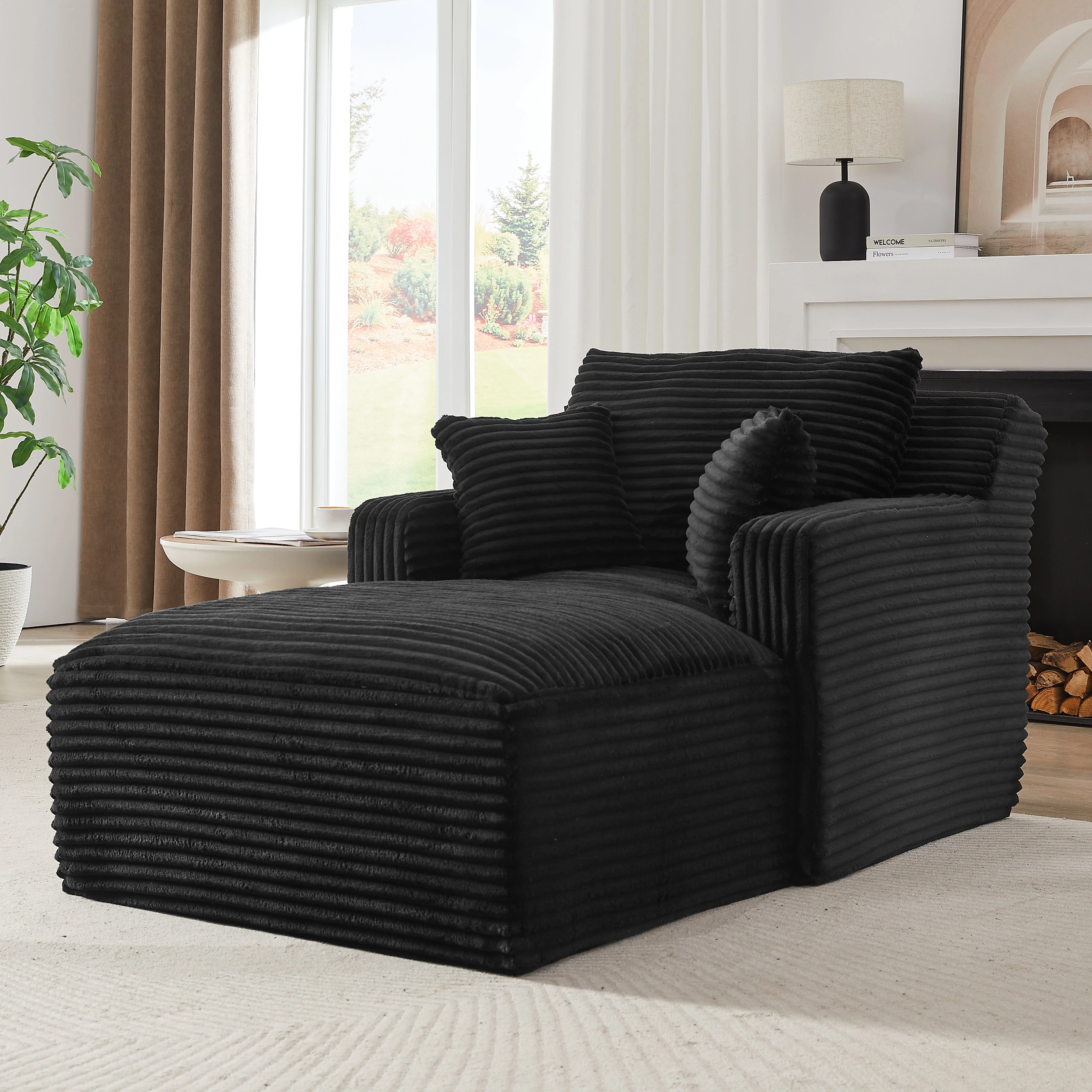 Modern Chaise Longue Sofa, Sleeper/Recliner, Corduroy - Image 3
