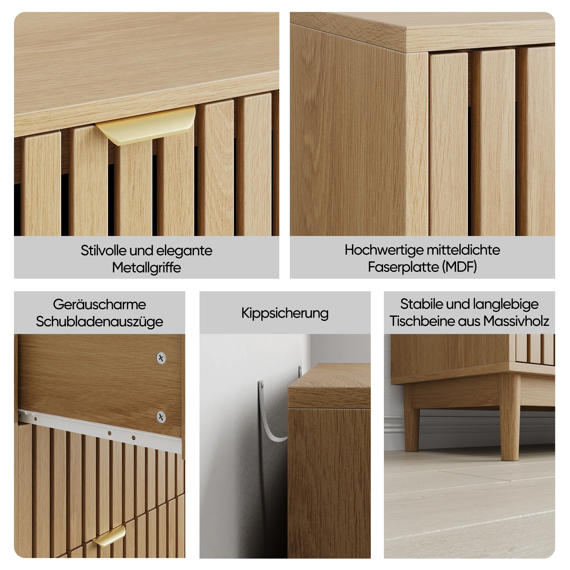 Modern Chest of Drawers, 3 Drawer Medieval Country Style Storage Cabinet for Bedroom and Living Room, Oak Wood - Image 8