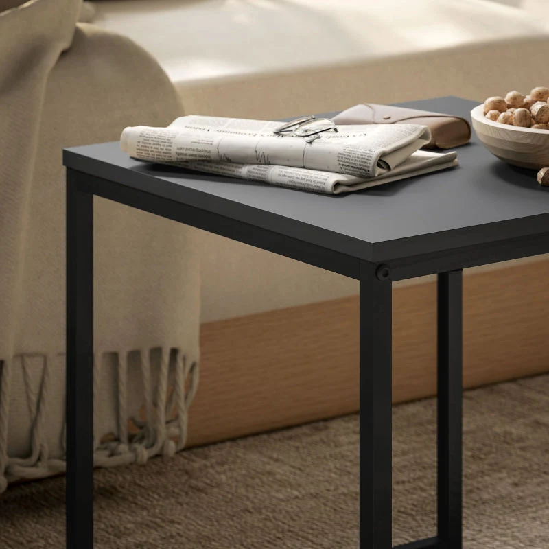 Modern Coffee Table, Set of 2 Sofa Tables, Square, MDF Metal Black - Image 8