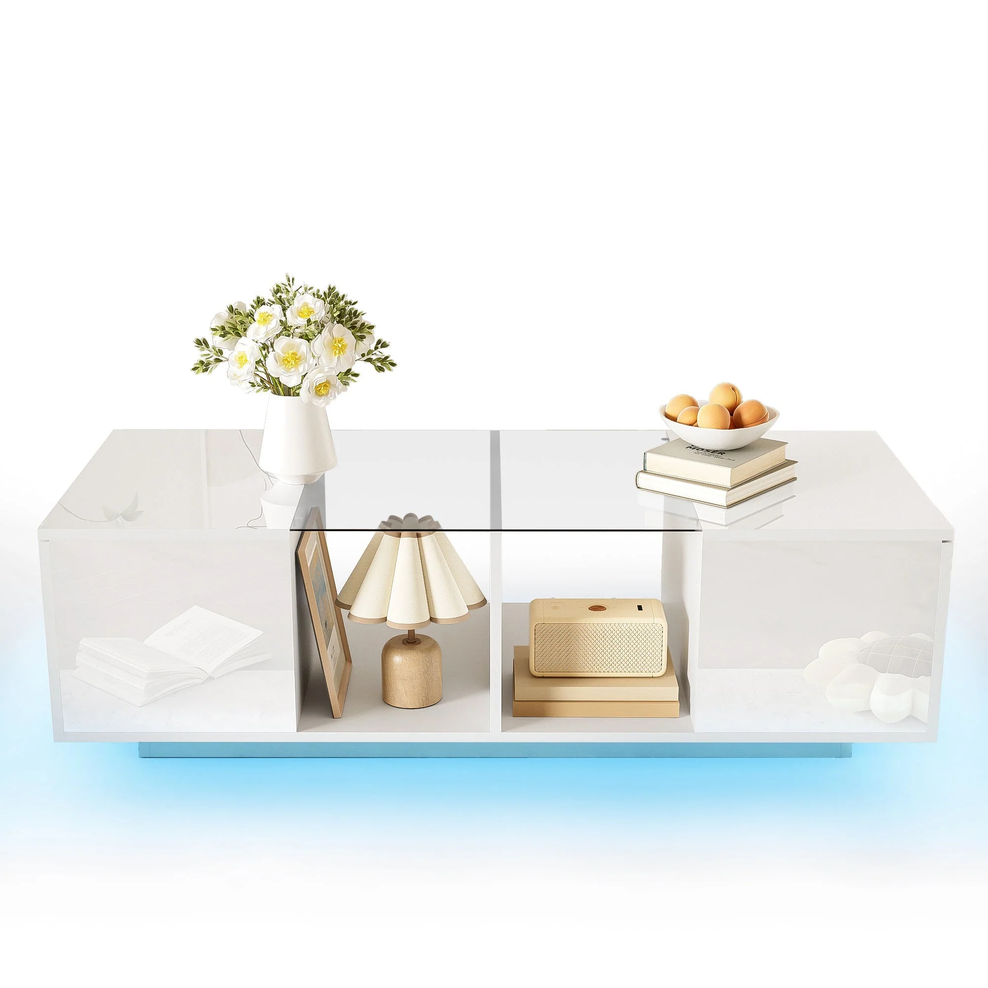 Modern Coffee Table with LED Lighting, High-Gloss, White - Image 8