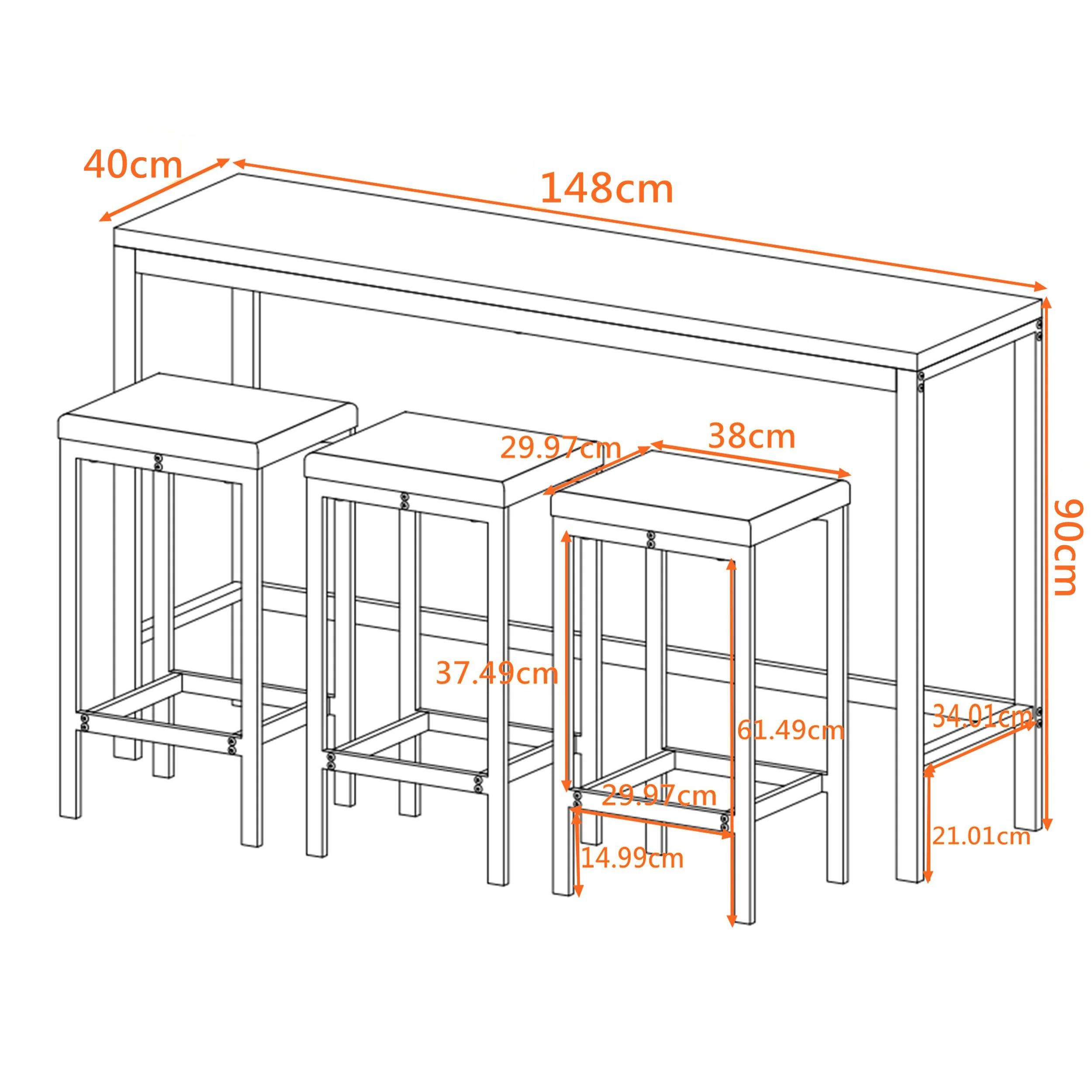 Modern Design Kitchen Dining Table 148CM with 3 Stools, Dark Brown - Image 5