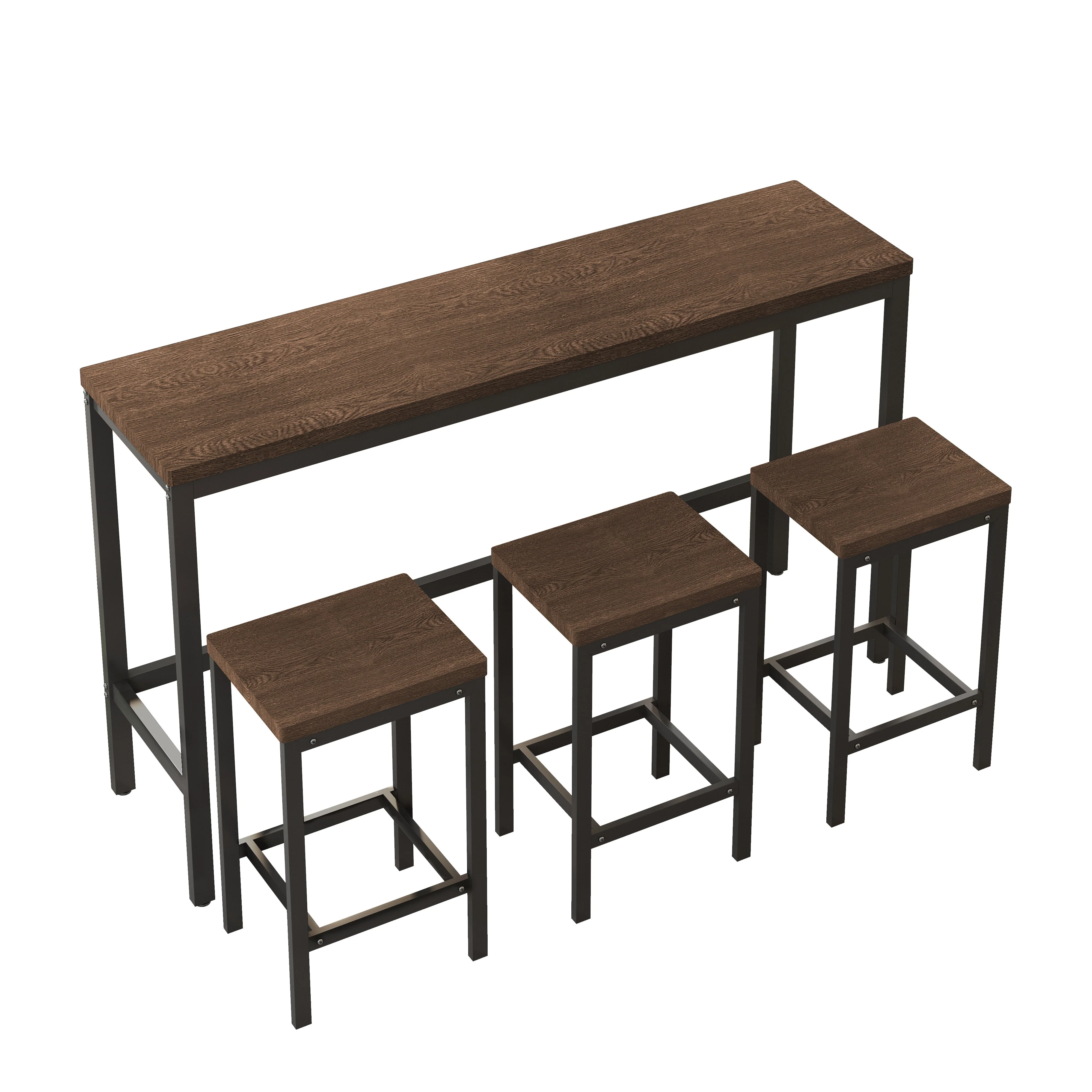Modern Design Kitchen Dining Table 148CM with 3 Stools, Dark Brown - Image 6