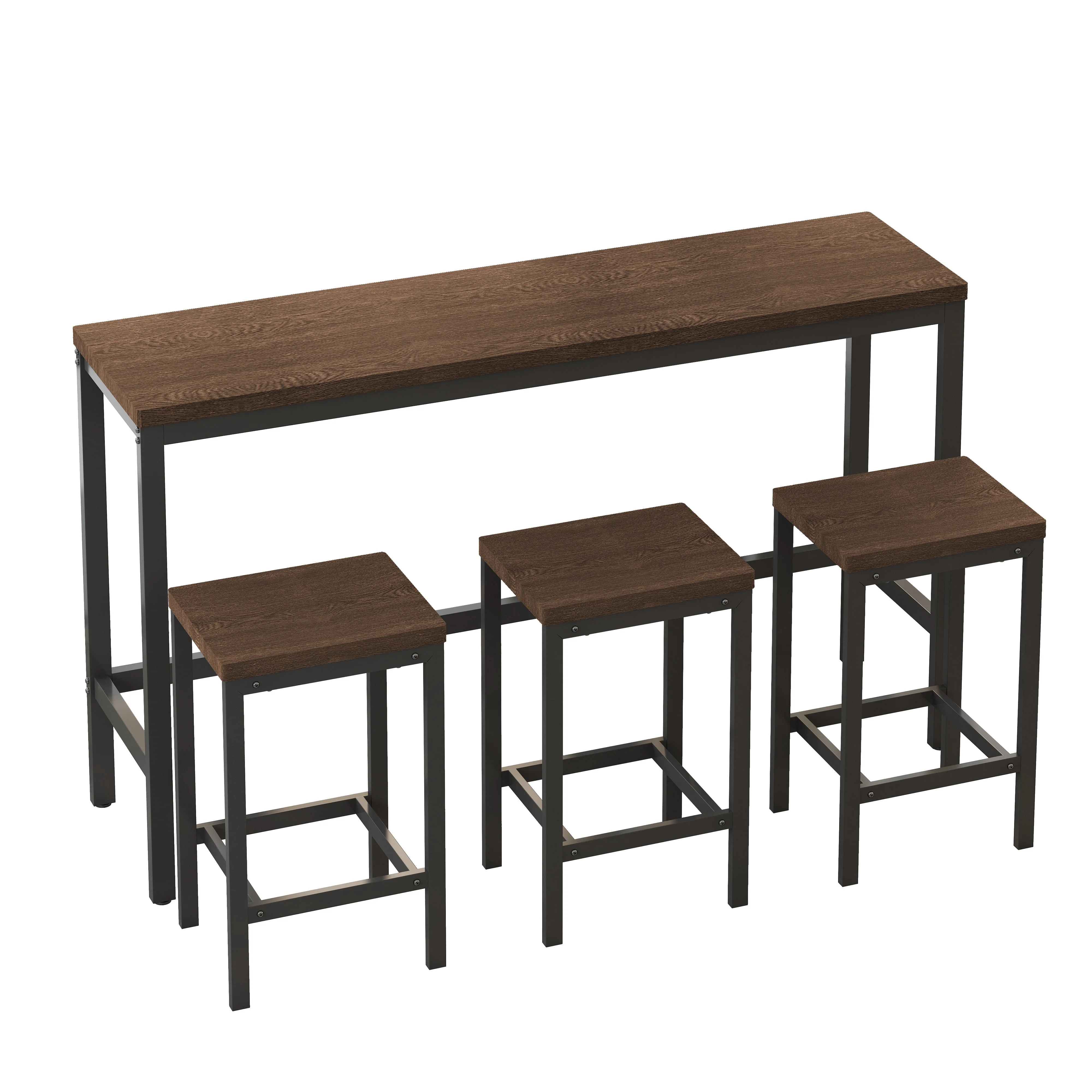 Modern Design Kitchen Dining Table 148CM with 3 Stools, Dark Brown - Image 7