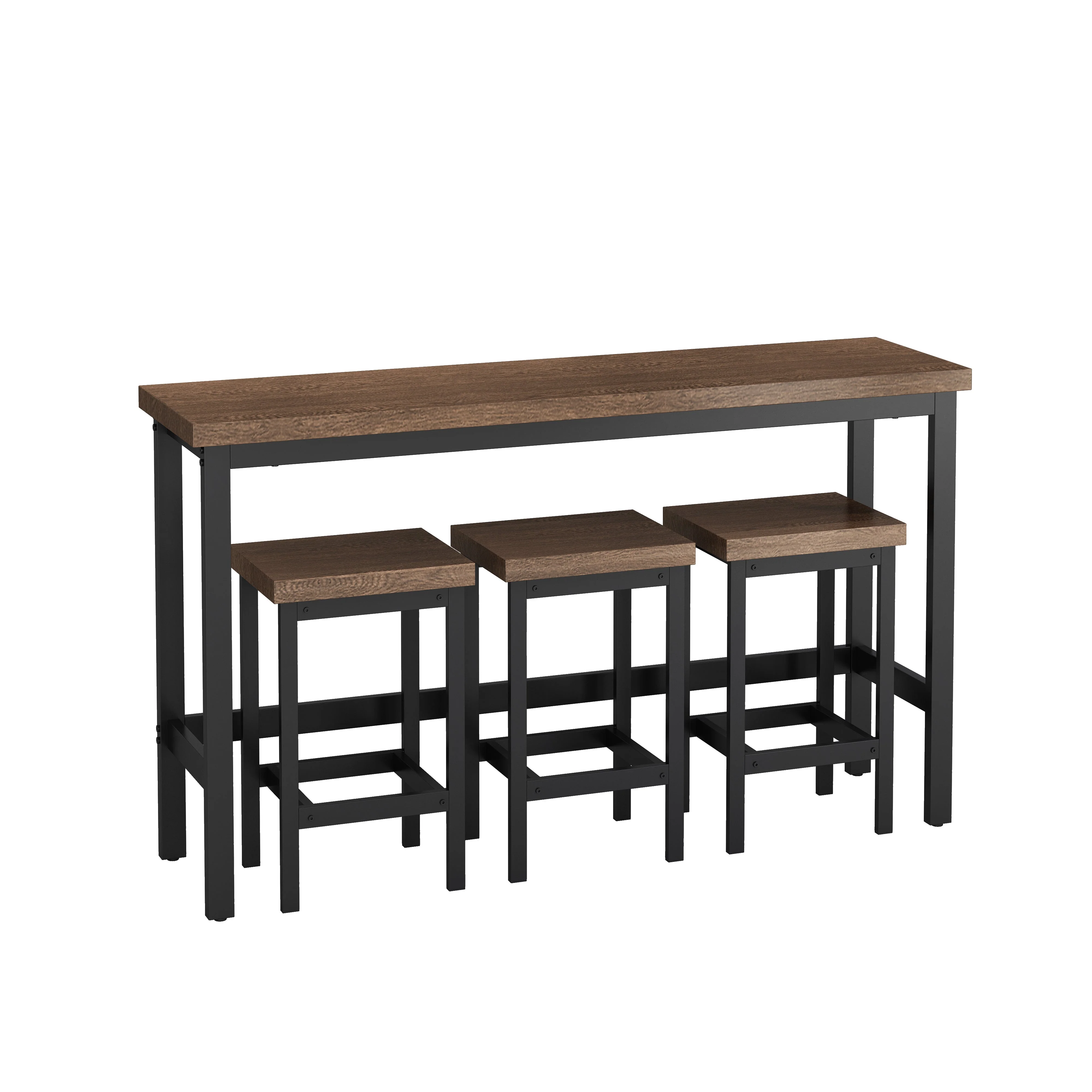 Modern Design Kitchen Dining Table 148CM with 3 Stools, Dark Brown - Image 8