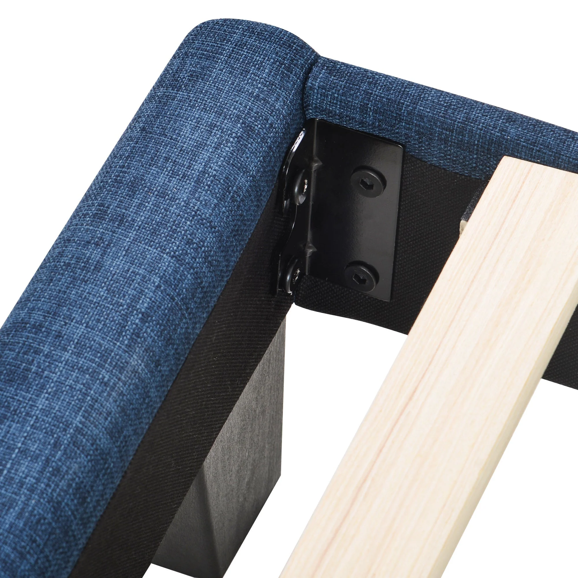 Modern design upholstered bed, single with slatted frame 90x200cm, blue linen - Image 10