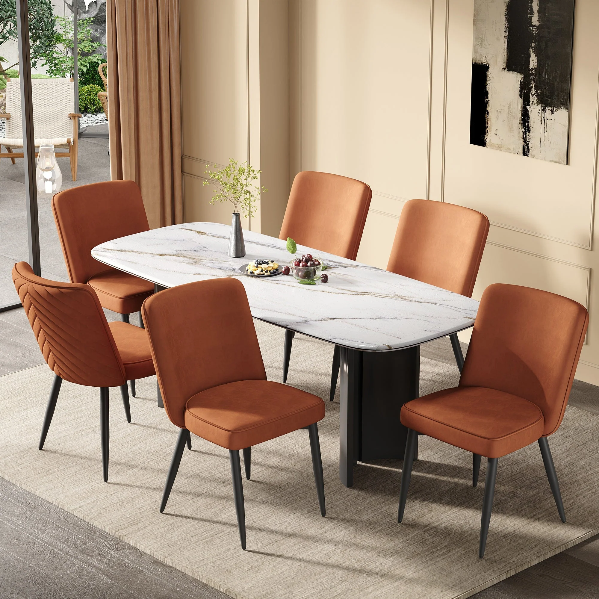 Modern Dining Chairs, Set of 4, Comfortable and Breathable, Velvet Fabric and Rust-Resistant Metal - Image 3