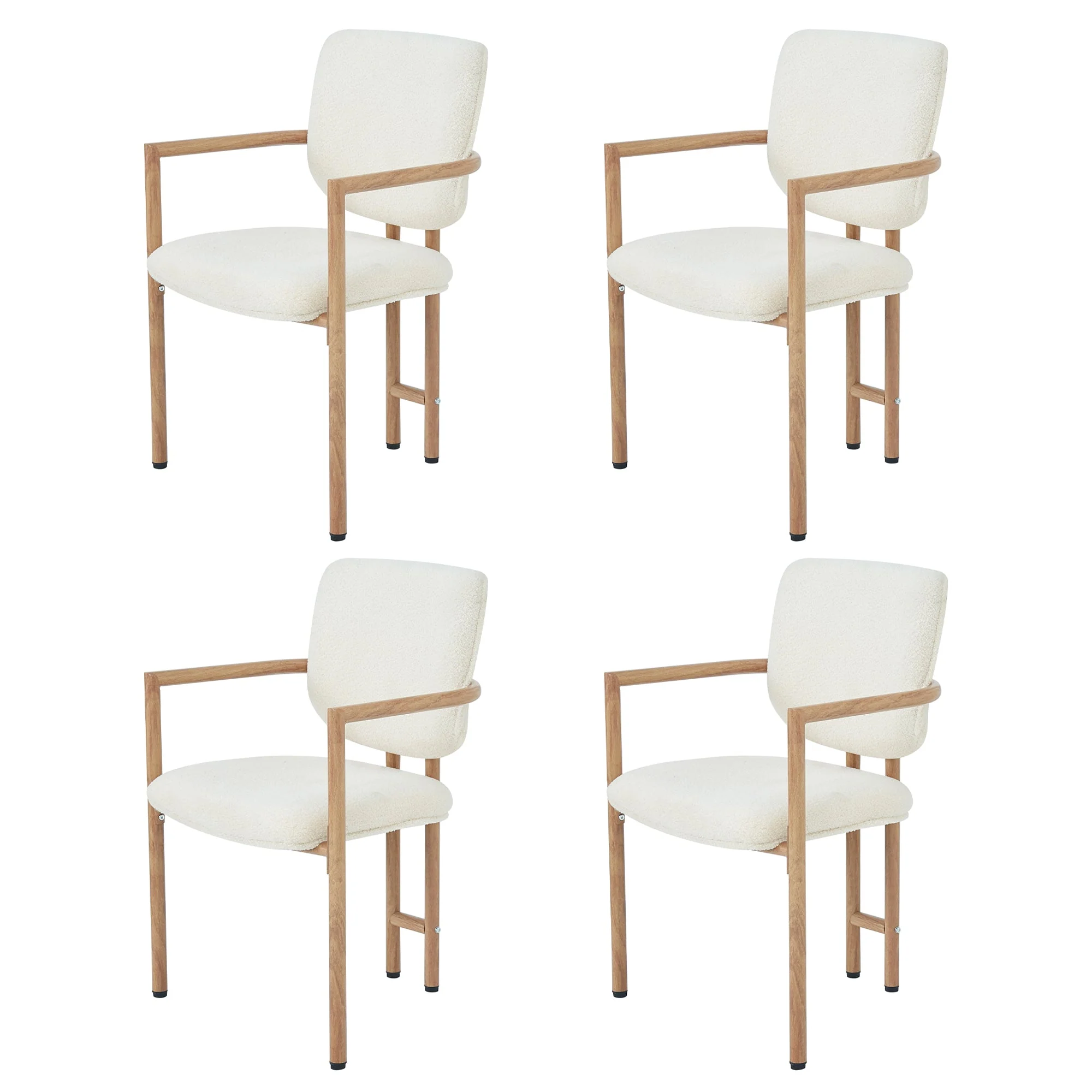 Modern Dining Chairs Set of 4, Ergonomic Bouclé Seats with Wood-Look Metal Legs, Natural Color - Image 6