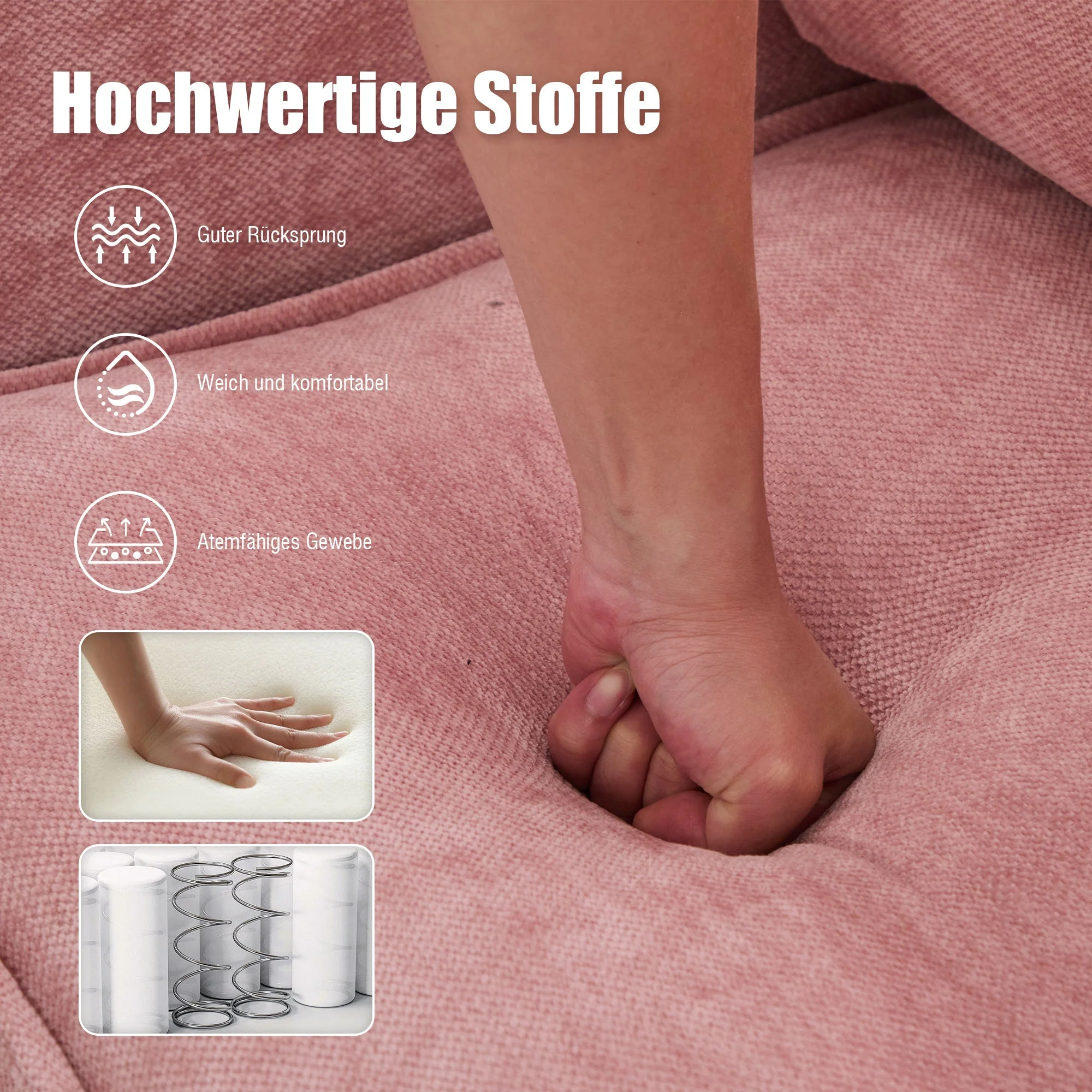 Modern Double Sofa with Storage & Adjustable Phone Holder, Fabric - Image 4